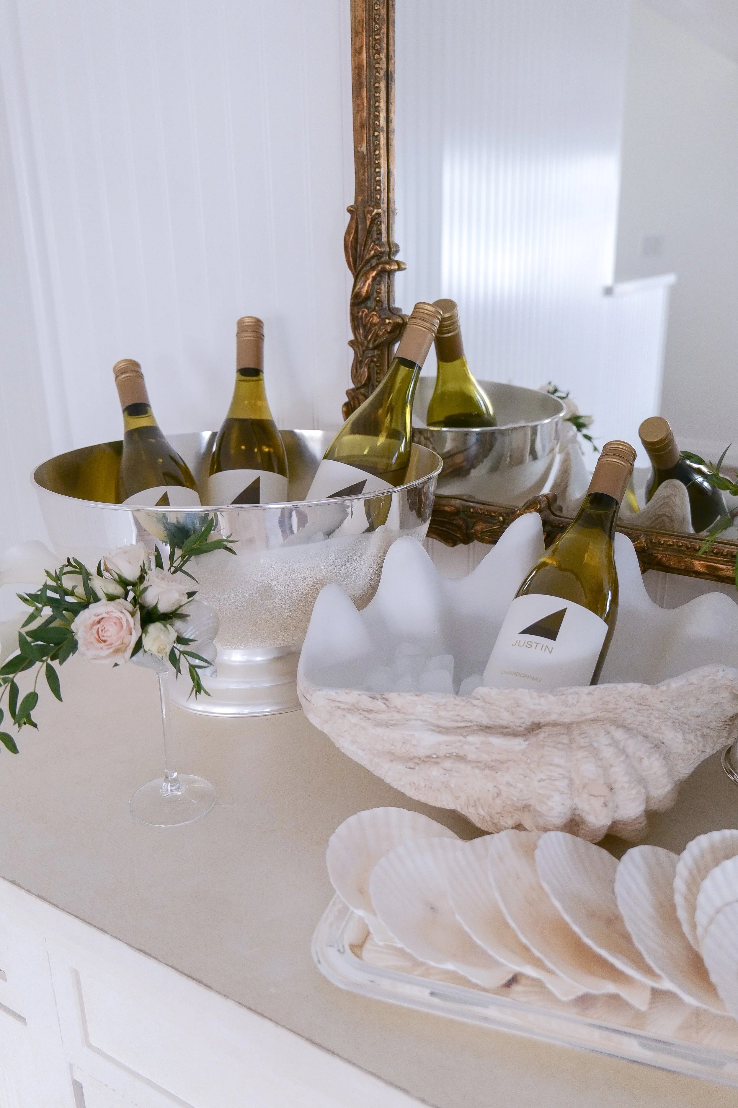 Coastal hosting inspiration featuring Justin wine and appetizers