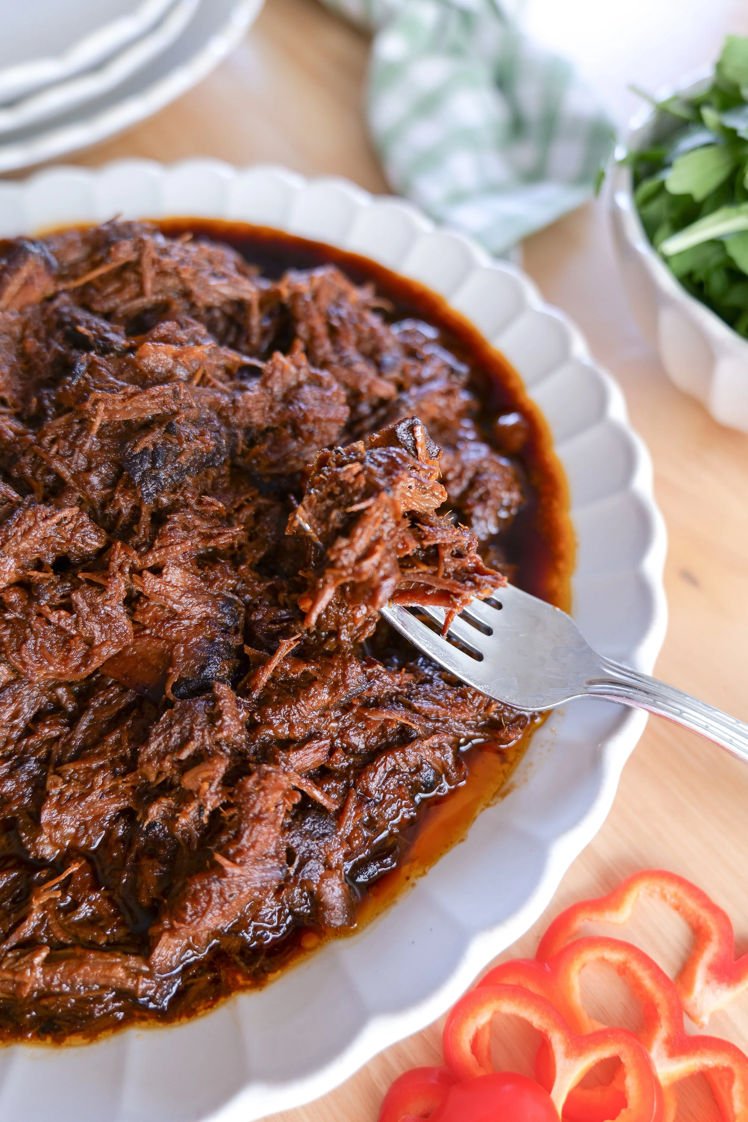 Crockpot BBQ beef brisket cooked low and slow until fork tender.