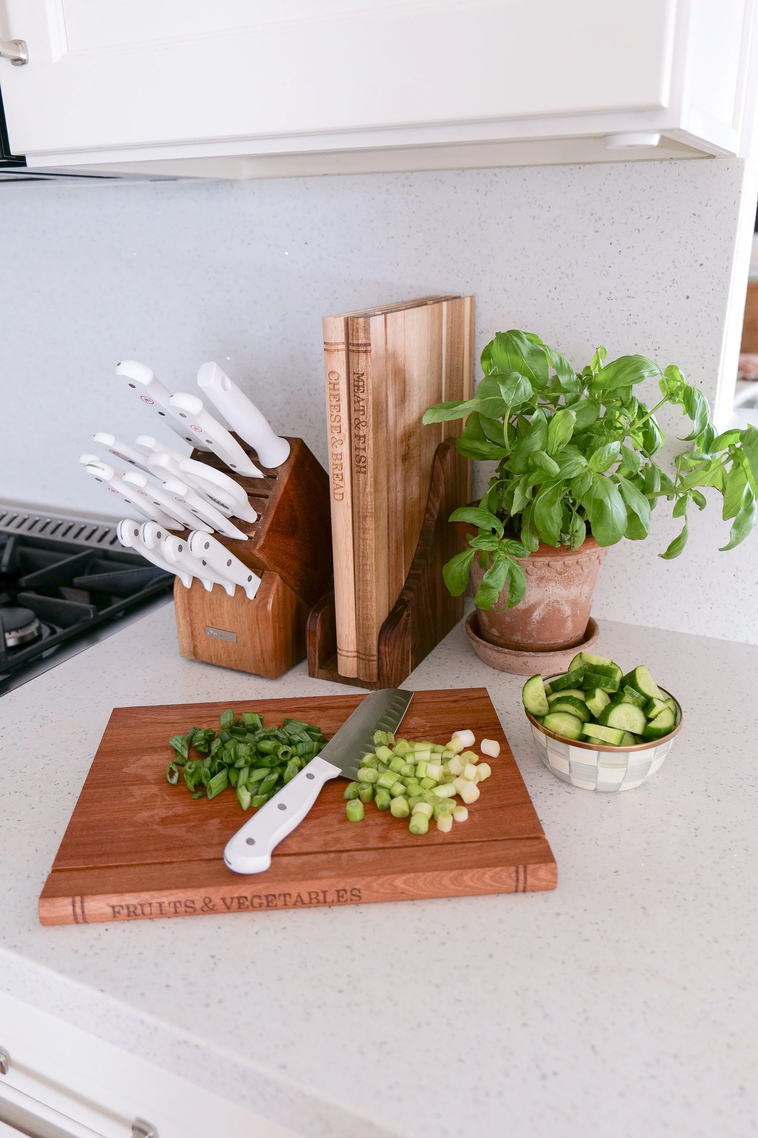 forged triple-rivet knife block set with a white handle
