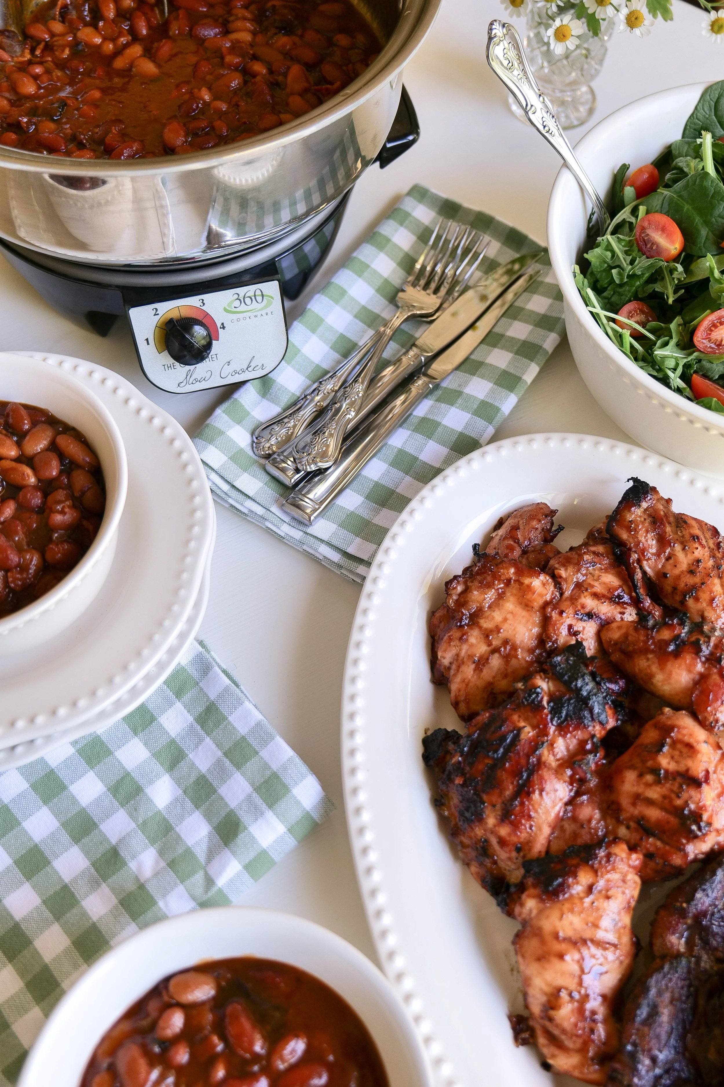 All-American BBQ side dish served alongside hot dogs and burgers