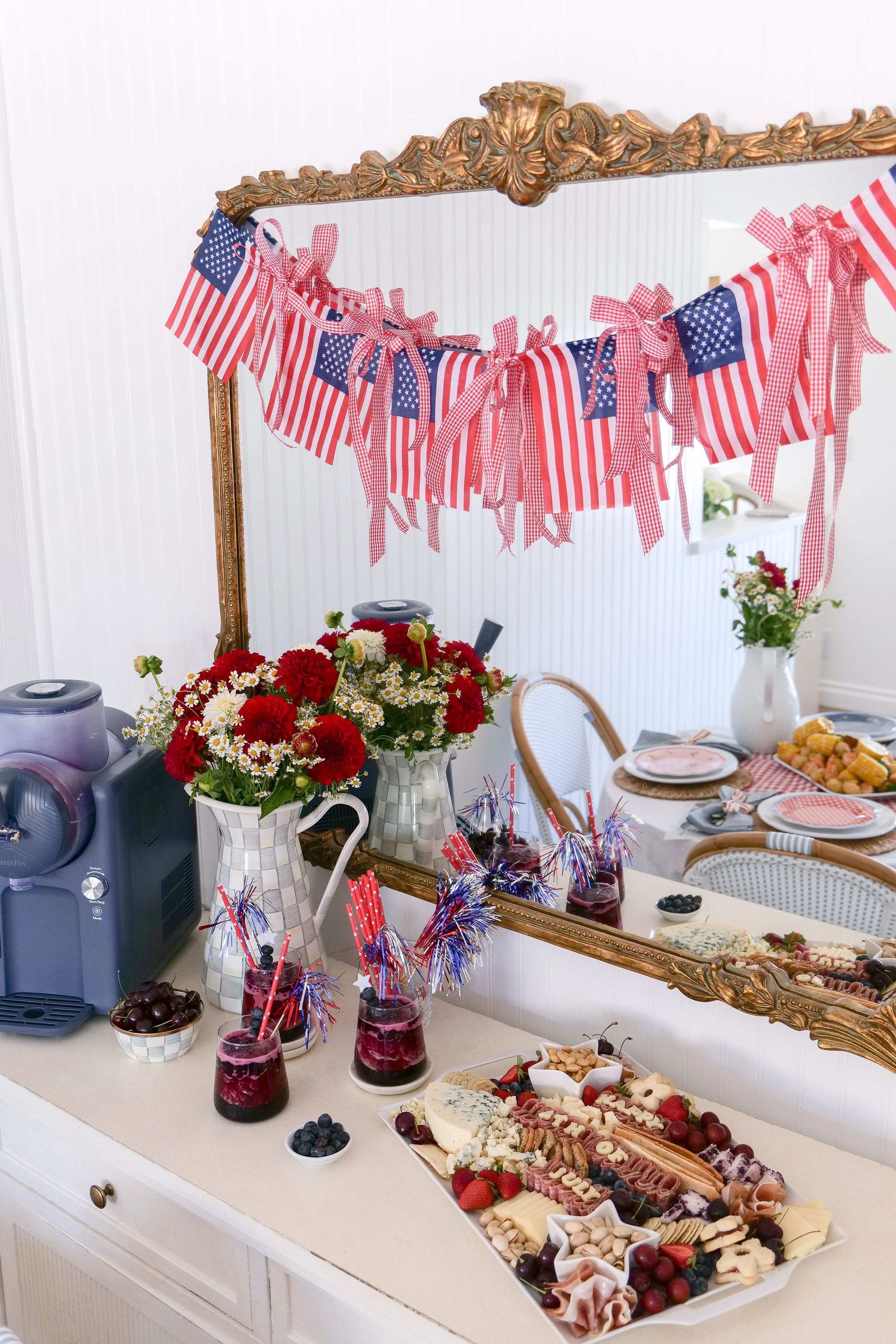 Summer entertaining charcuterie board perfect for patriotic holidays and celebrations.
