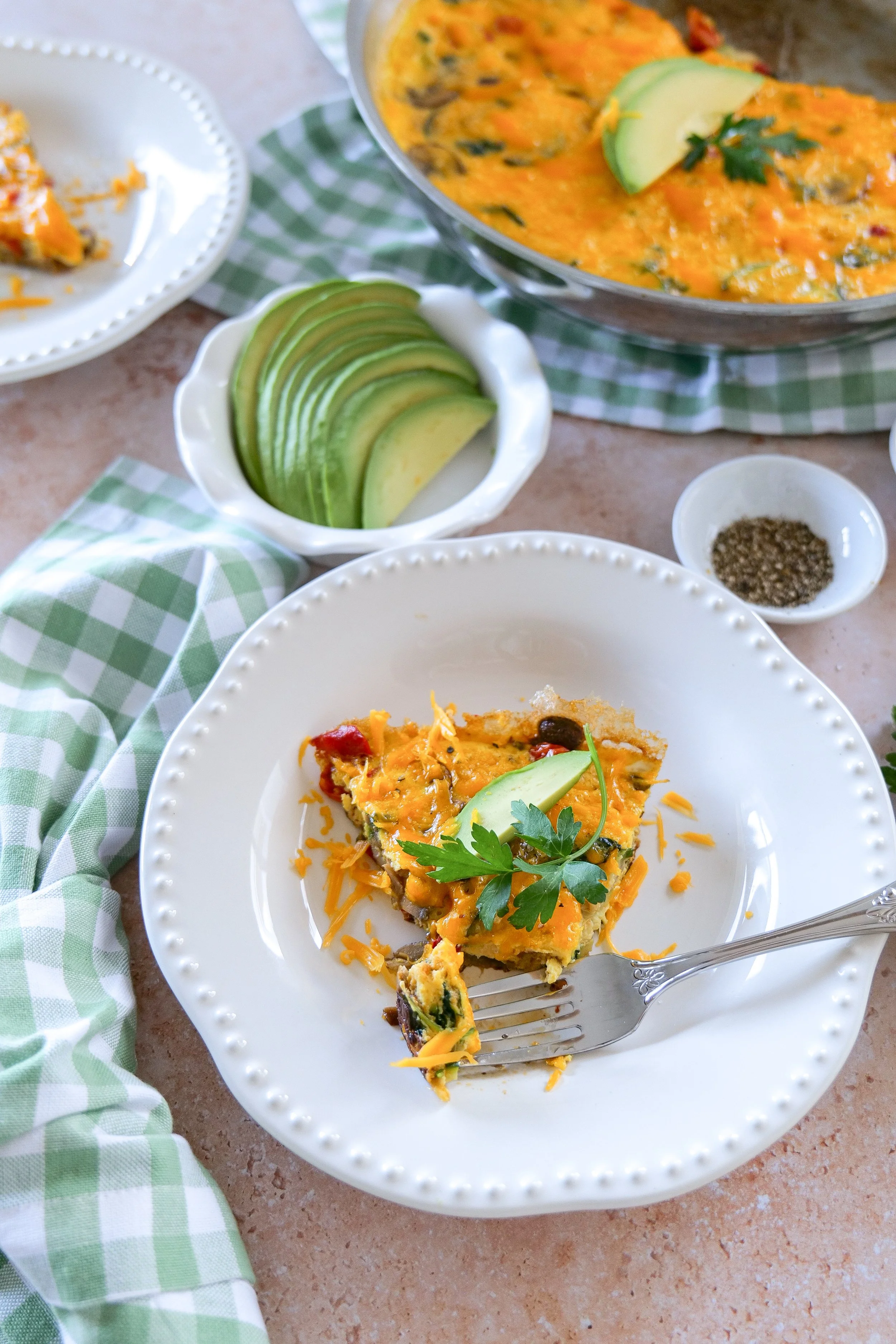 Healthy brunch idea featuring a colorful summer vegetable frittata