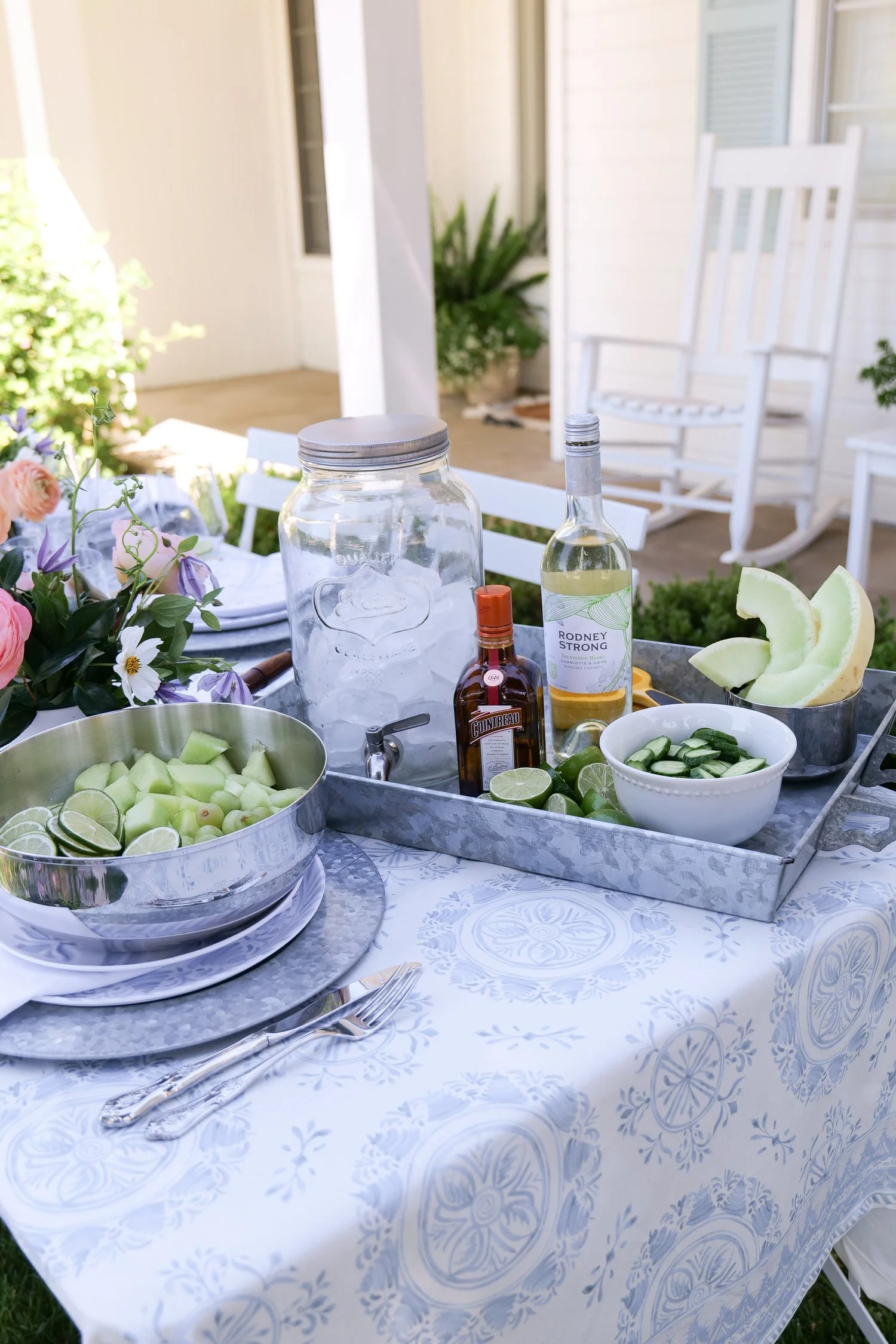 Summer sangria with fresh melon, cucumber and grapes