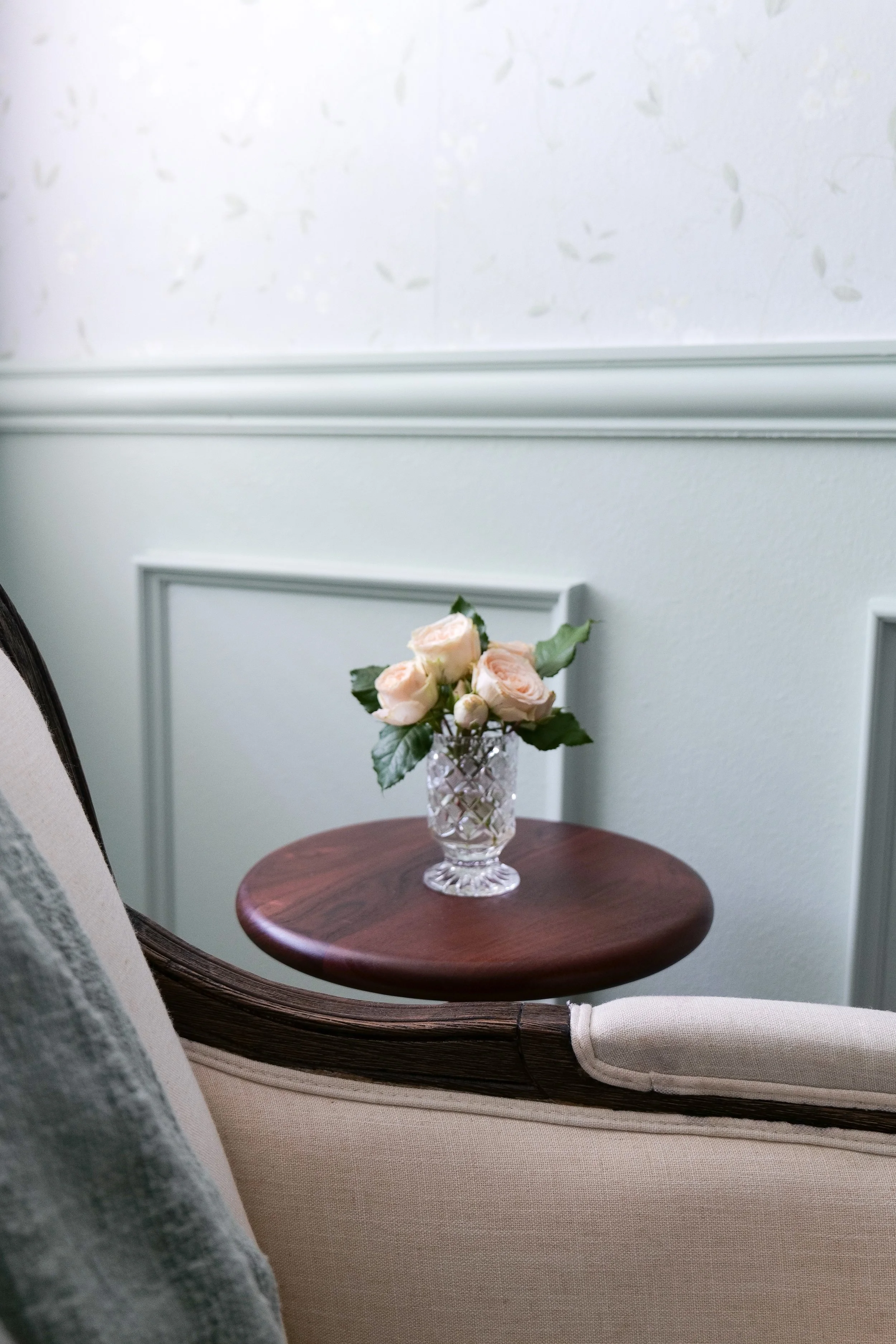 Decorative detail shot of traditional guest bedroom showing timeless styling accents.