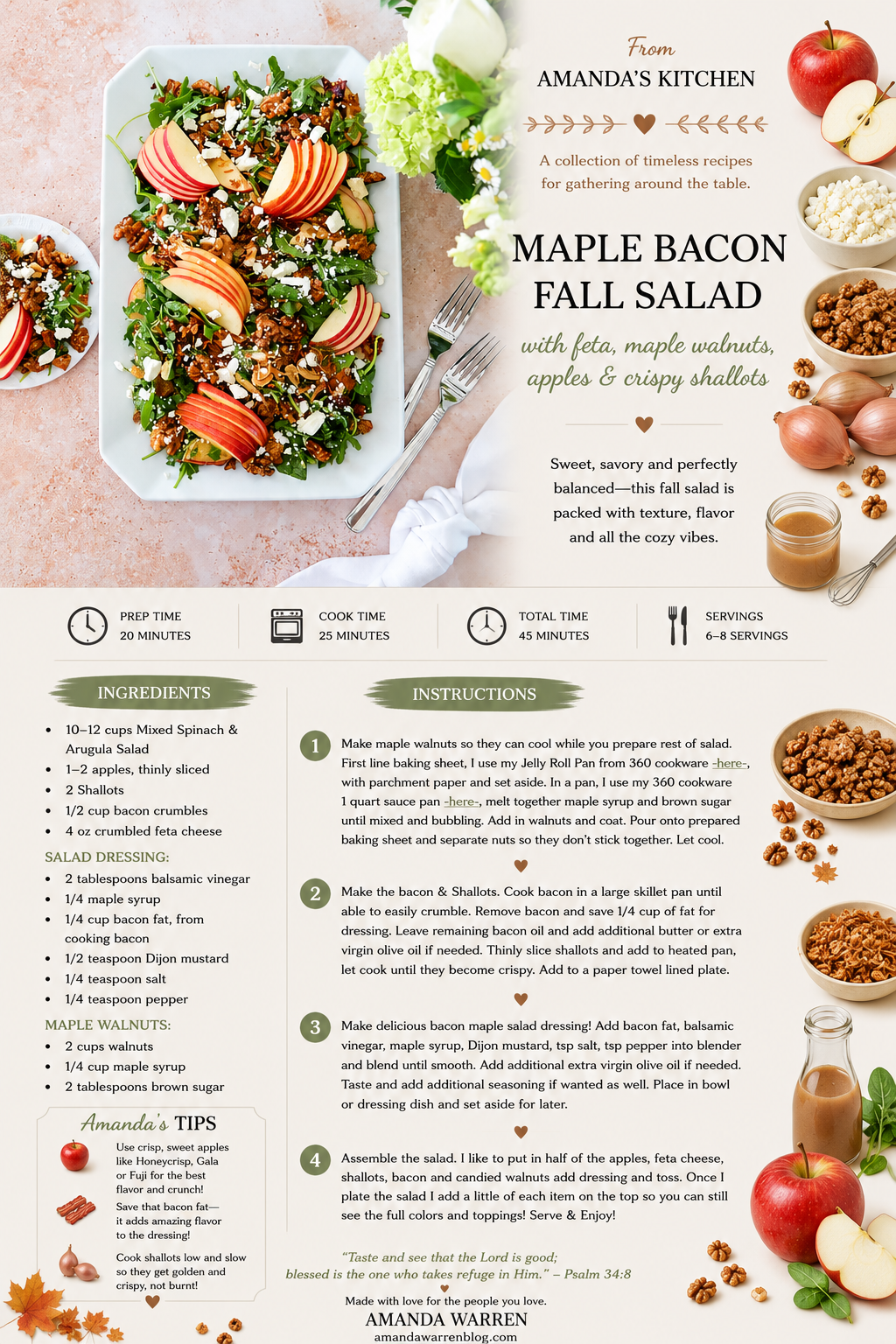 maple bacon fall salad recipe card