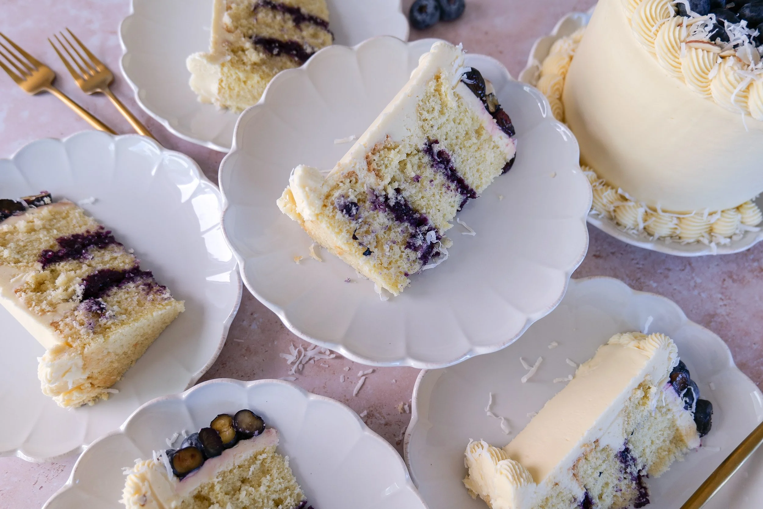 Almond Coconut Cake with Blueberry Curd Filling