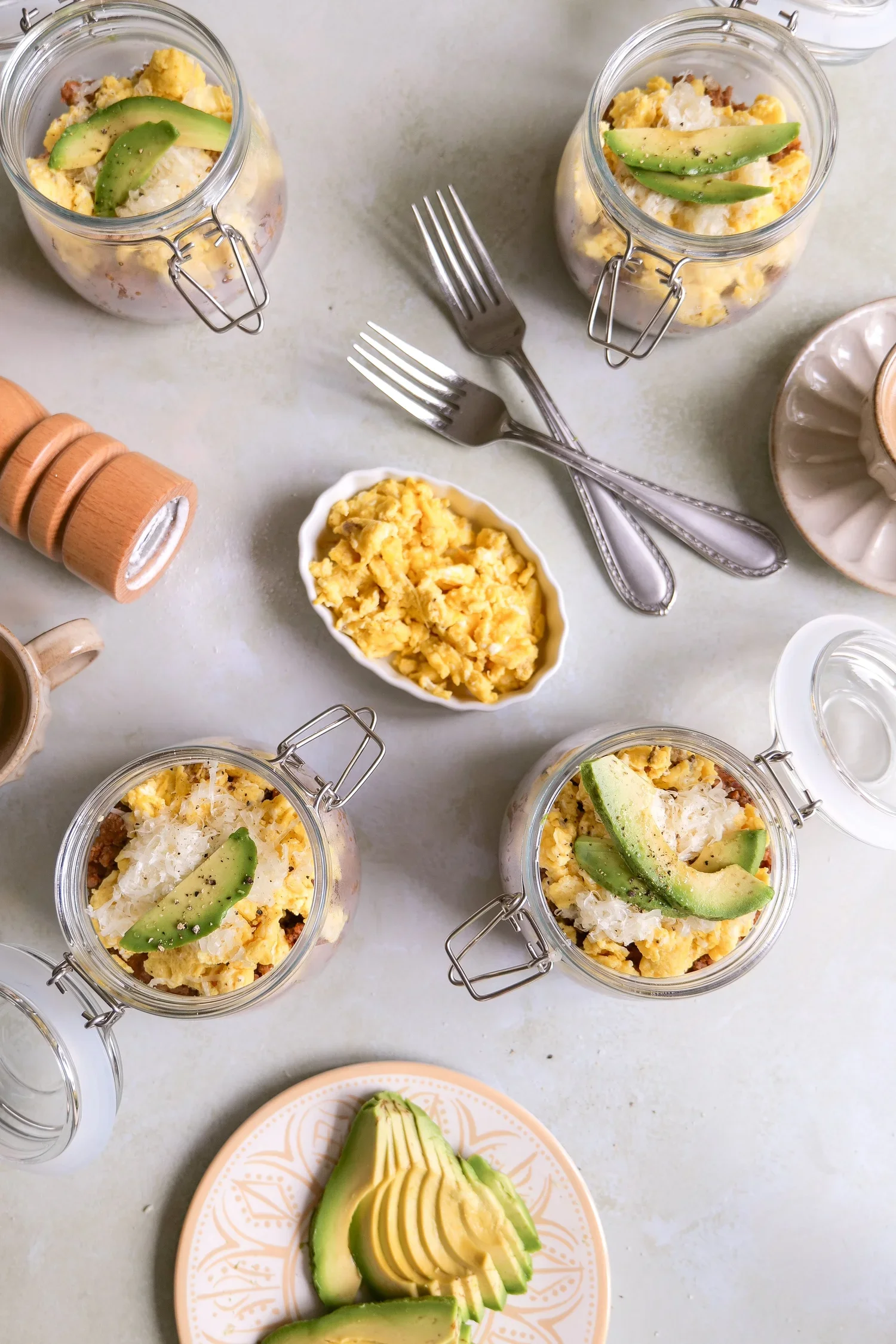 Make-ahead chorizo, potato and egg breakfast bowl for freezer meal prep.