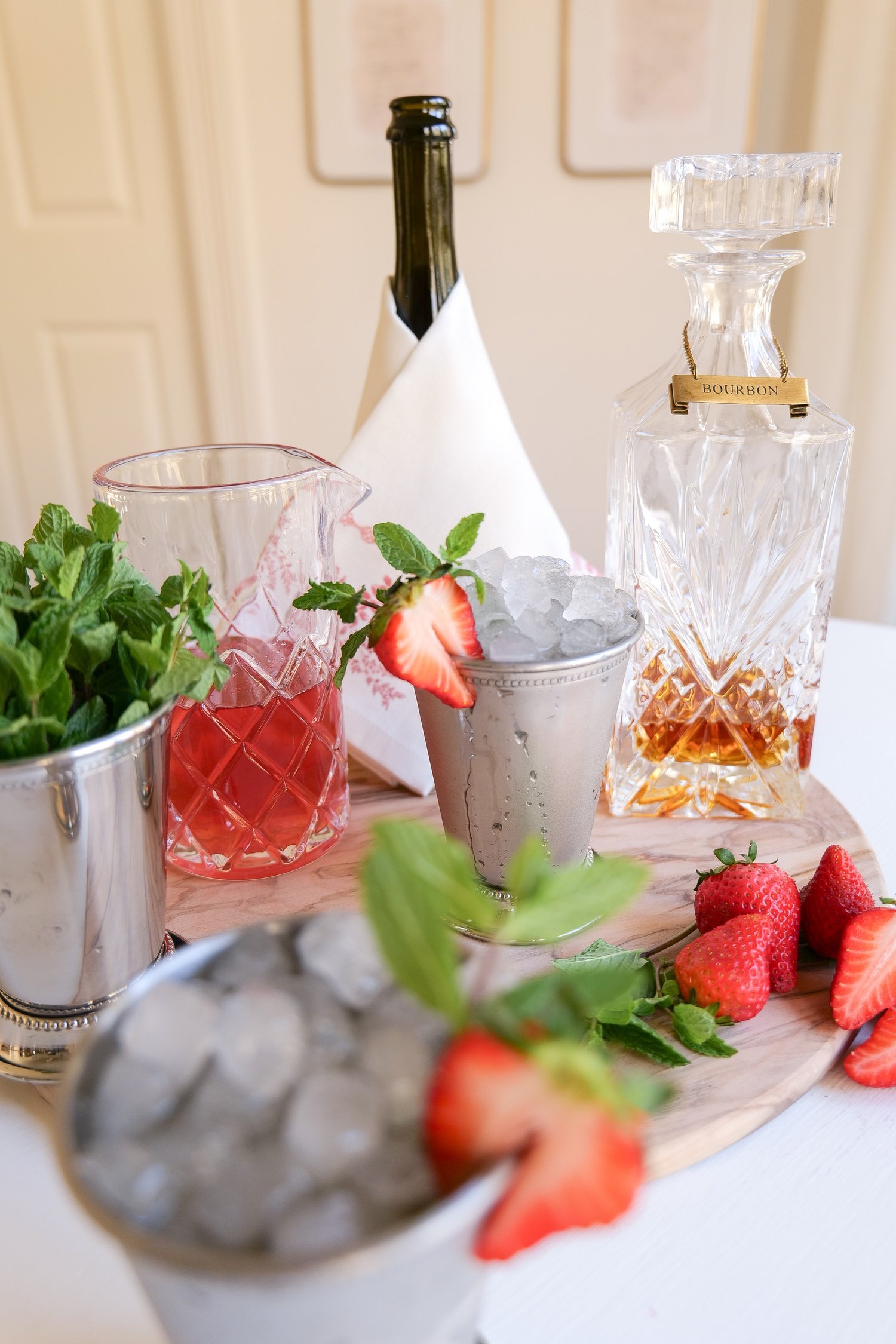 Strawberry champagne mint julep with crushed ice