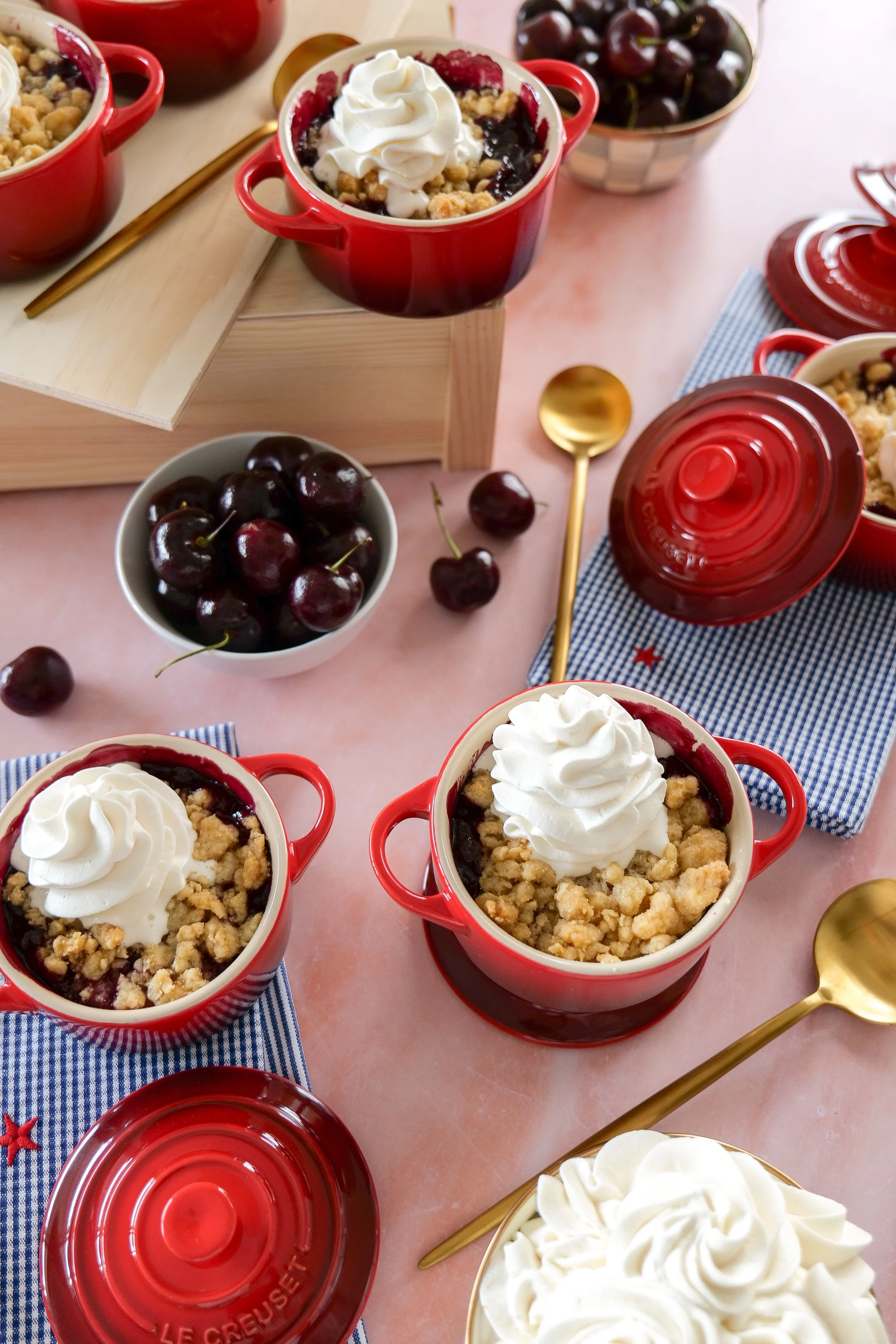 Individual Fourth of July desserts served in mini baking dishes