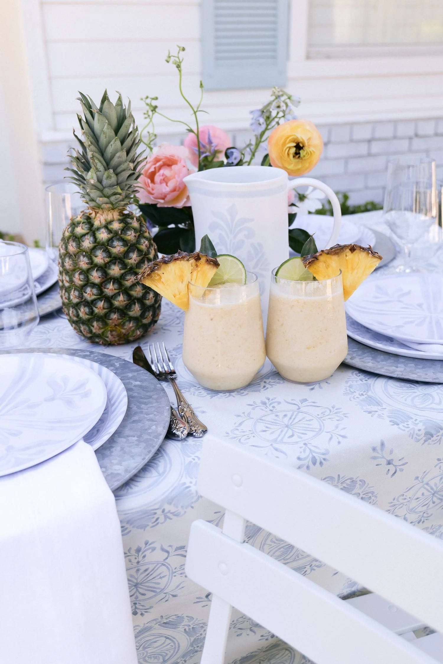 Frozen piña colada served with fresh pineapple