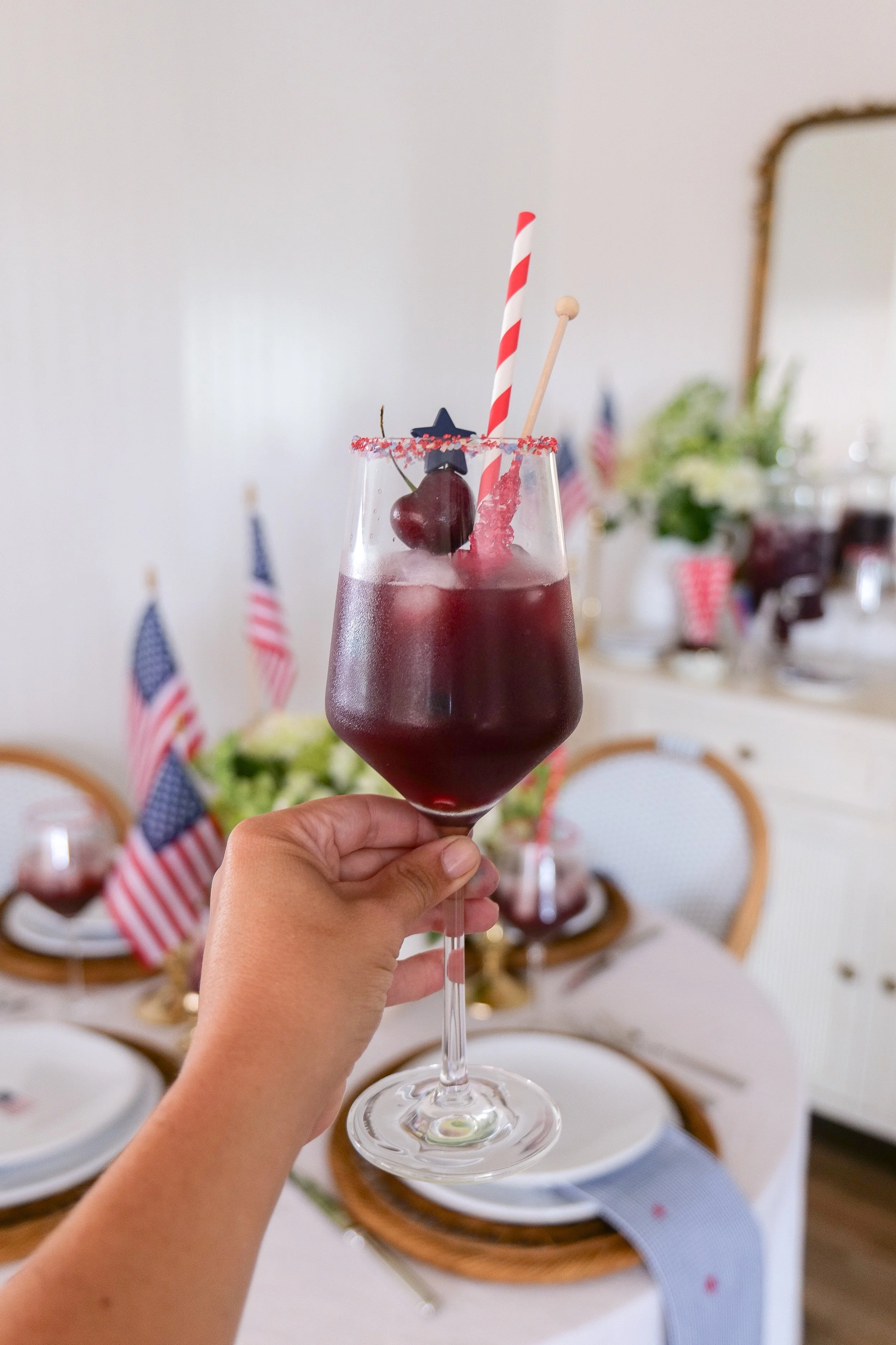 Fourth of July entertaining setup with seasonal decor