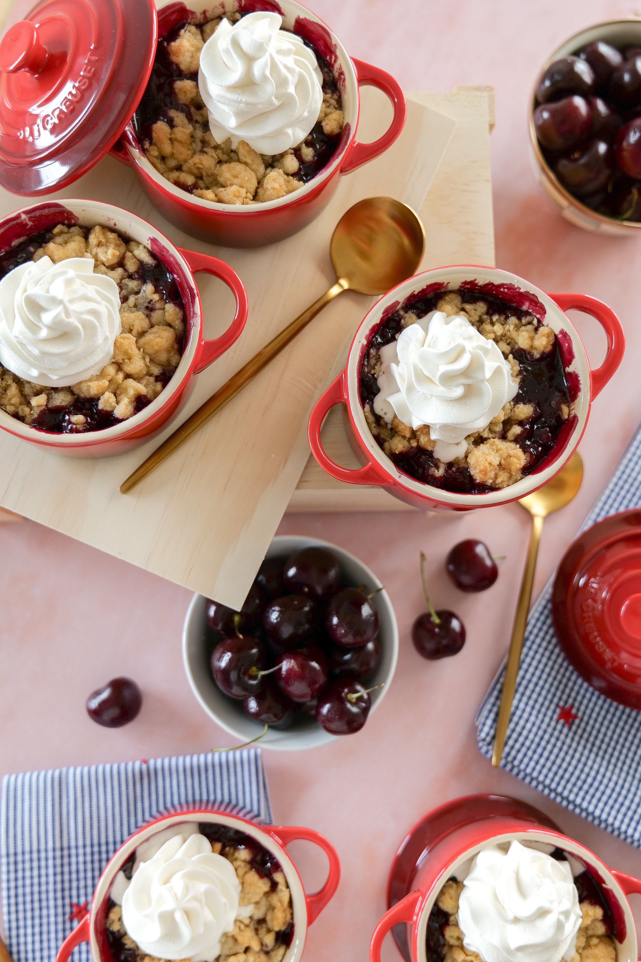 Red white and blue dessert idea featuring homemade cherry cobbler
