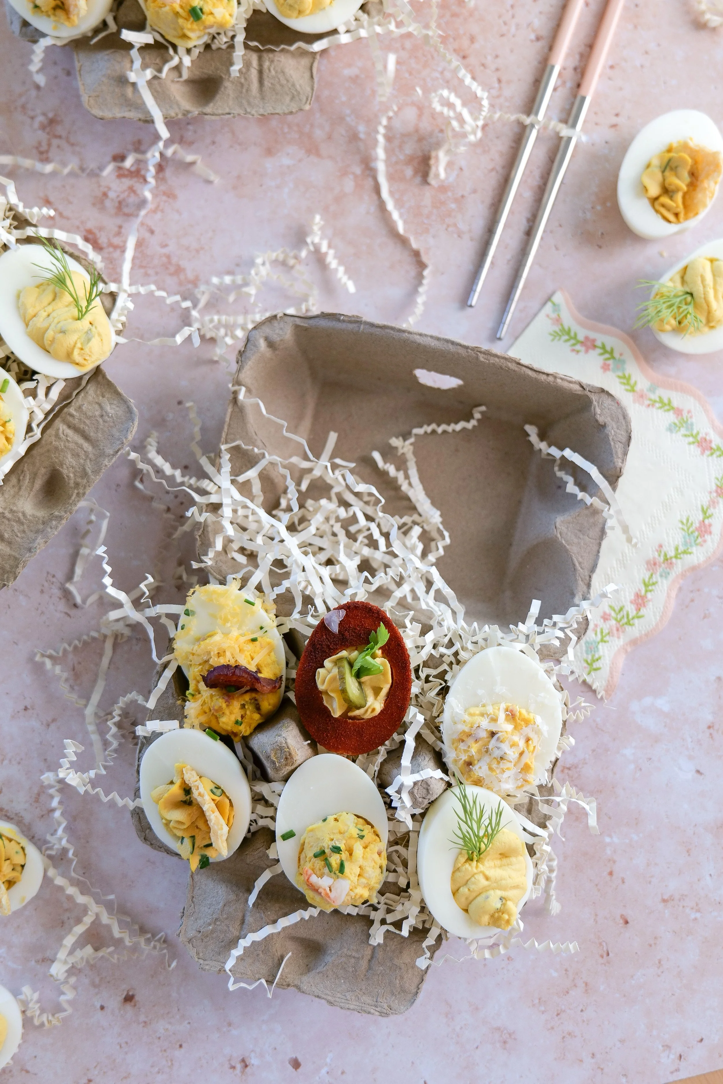 Viral deviled egg flight trend featuring six creative deviled egg recipes