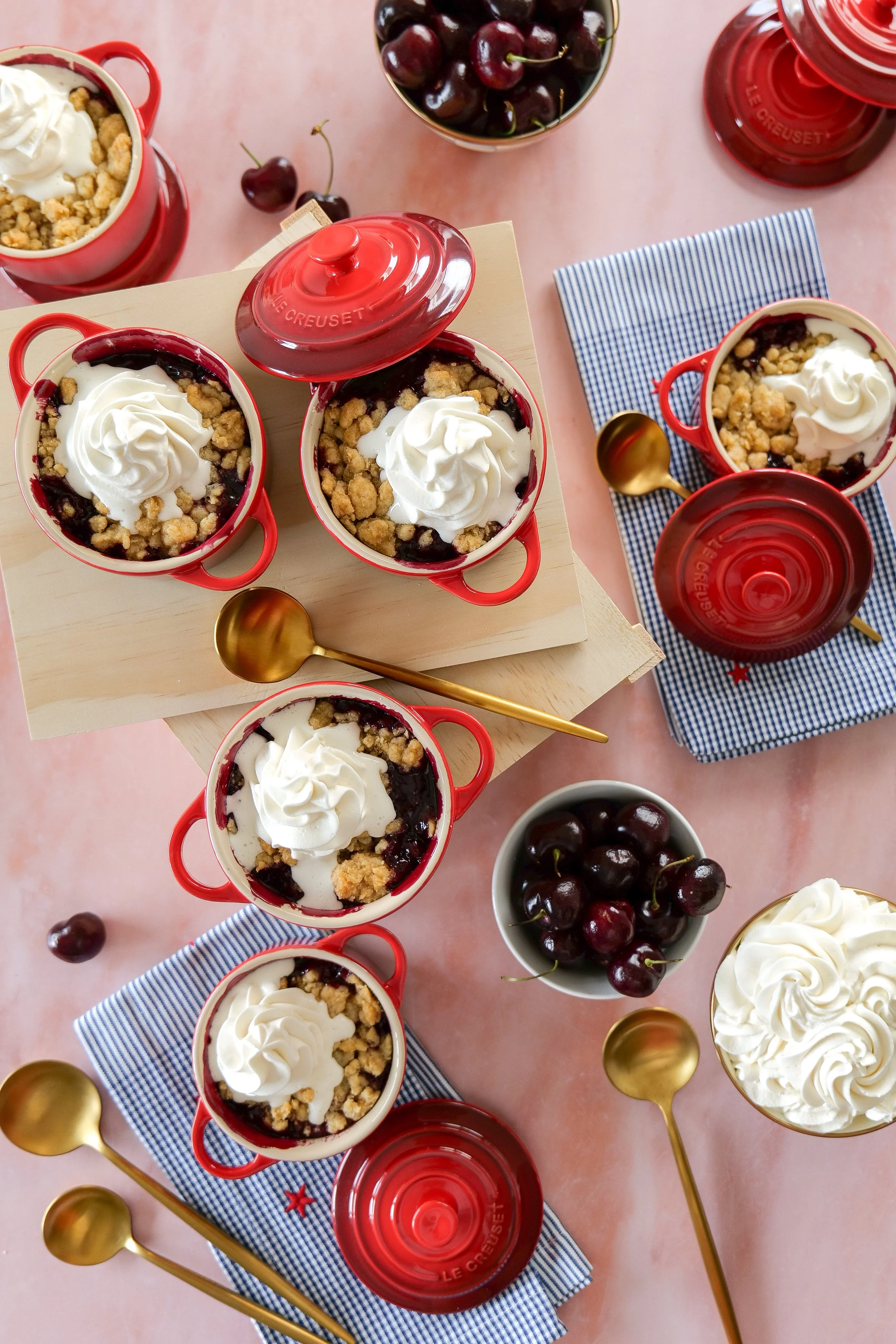 Americana summer cherry cobbler served for holiday entertaining