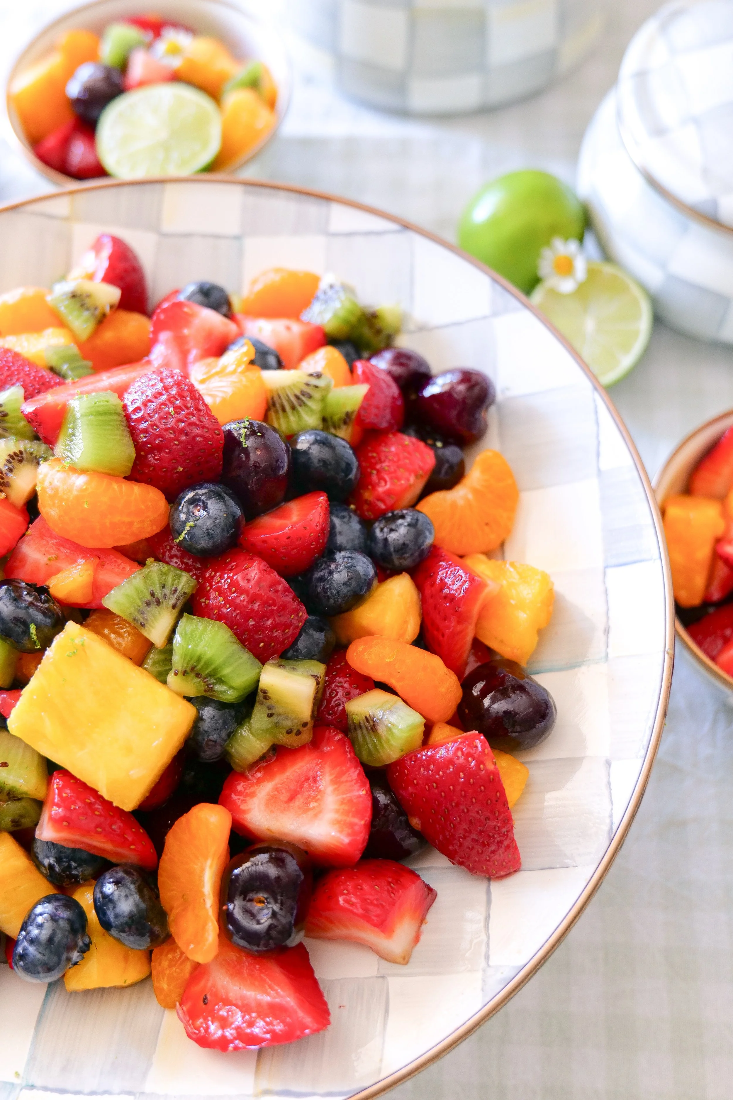 Fresh summer fruit salad with berries, cherries and tropical fruit