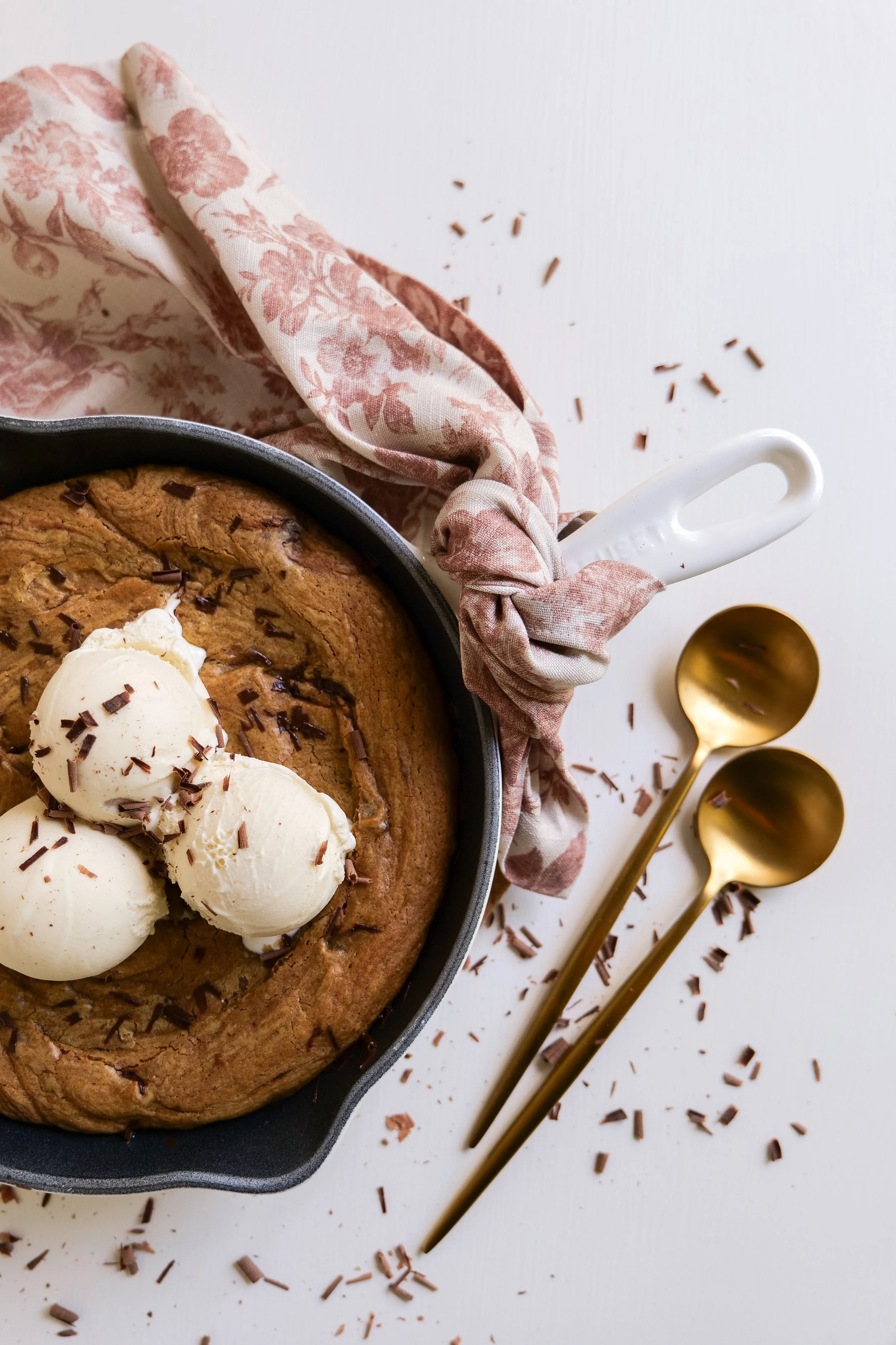 Ingredients for making a brown butter pumpkin chocolate chip oatmeal skillet cookie