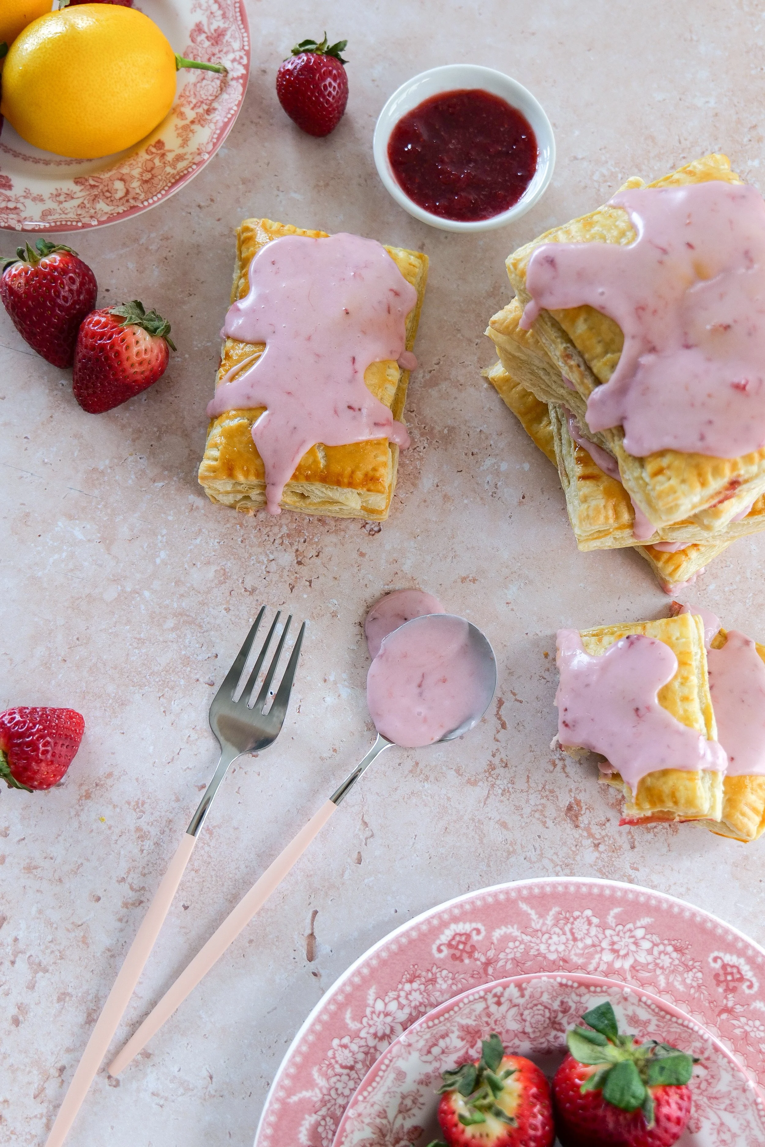 Breakfast Strawberry Puff Pastry Pop Tart with fresh strawberries