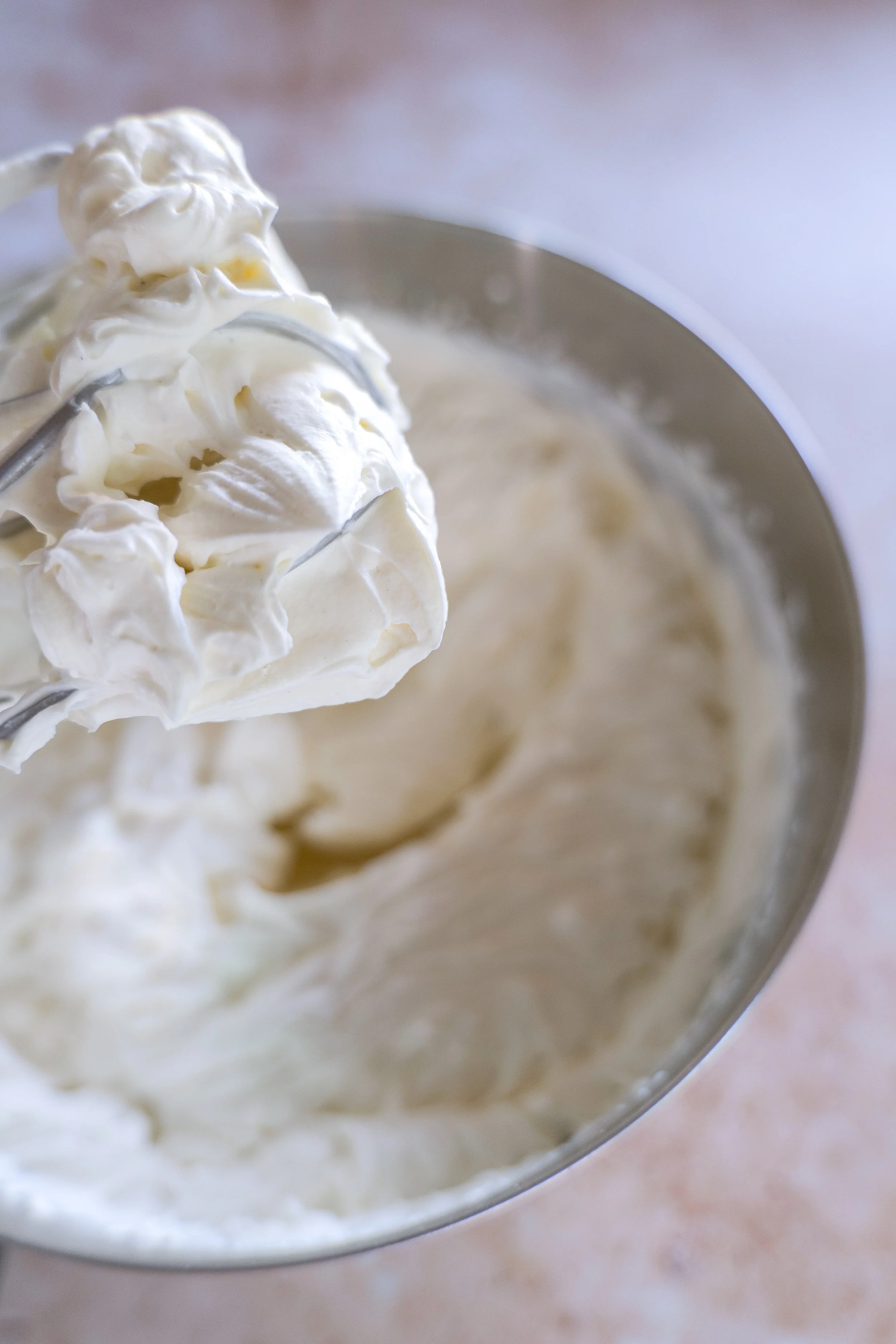 Fluffy vanilla mascarpone cream whipped to medium-stiff peaks.