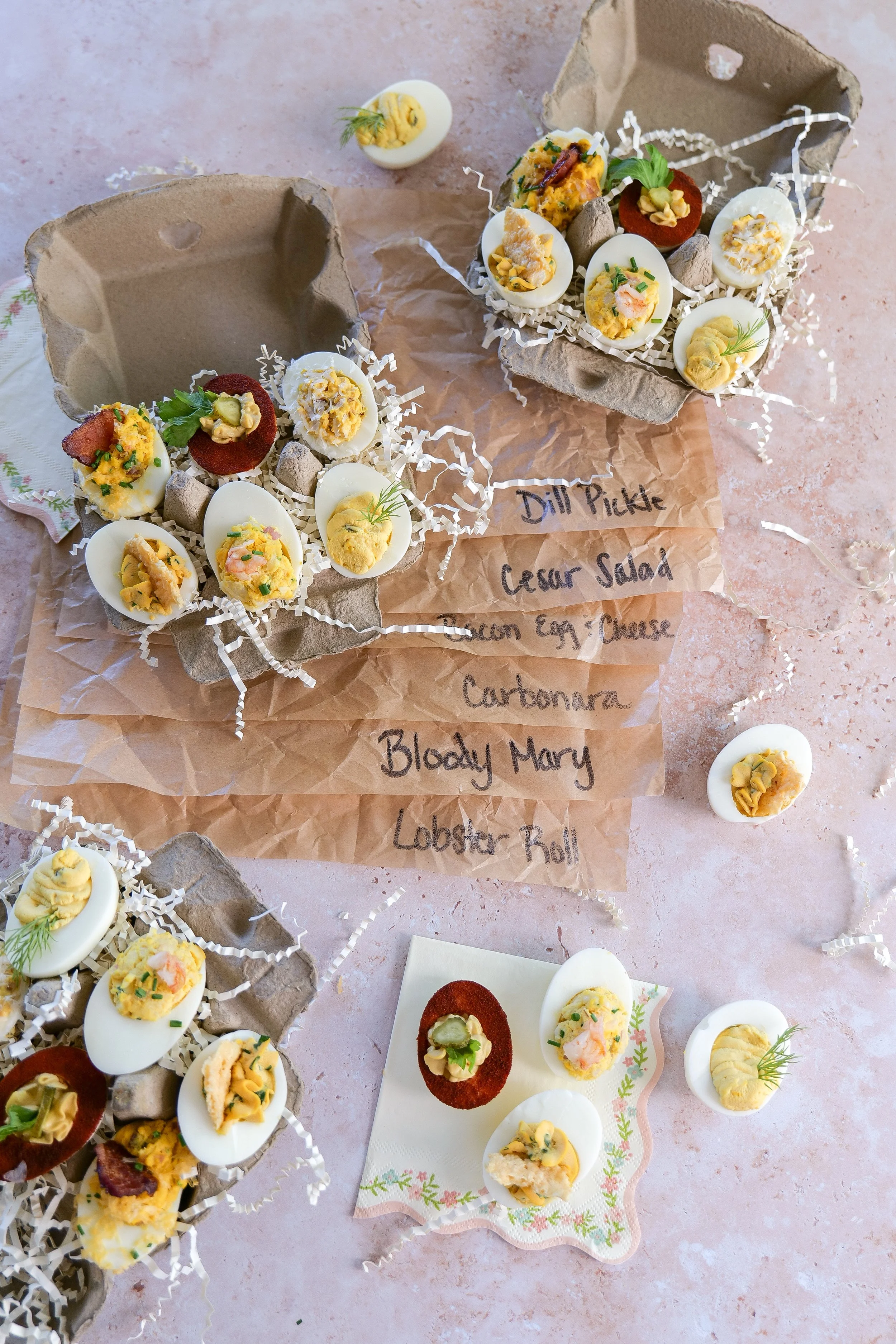Colorful assortment of deviled eggs for Easter brunch entertaining
