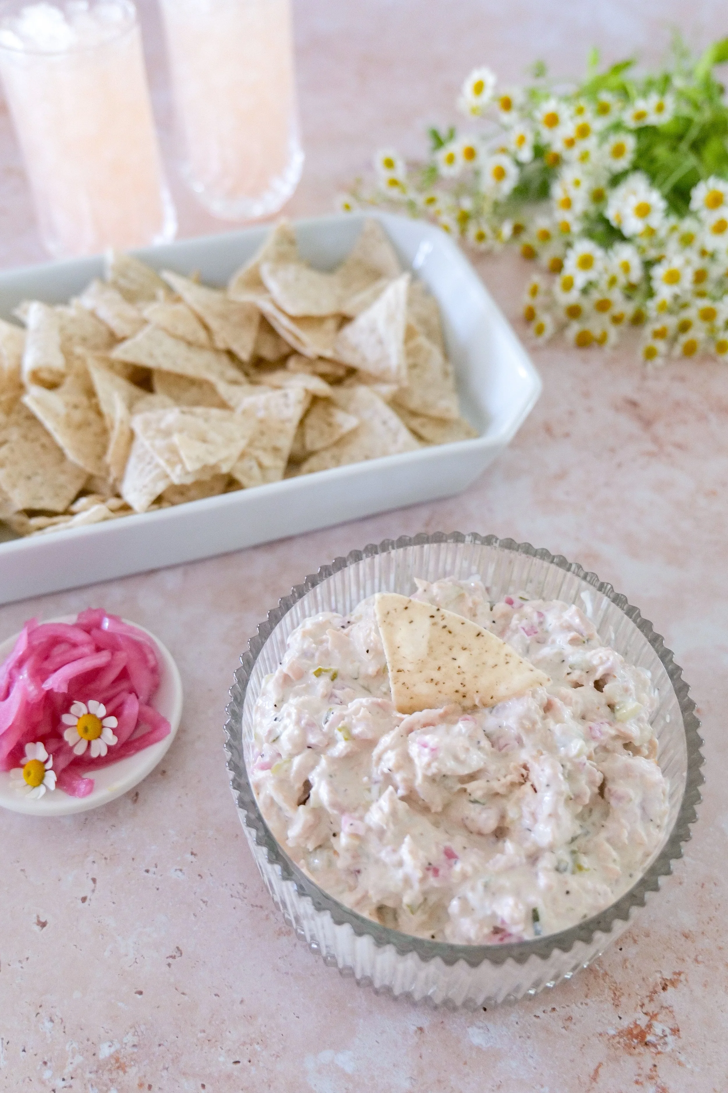 Homemade tuna dip with chopped hot pickles