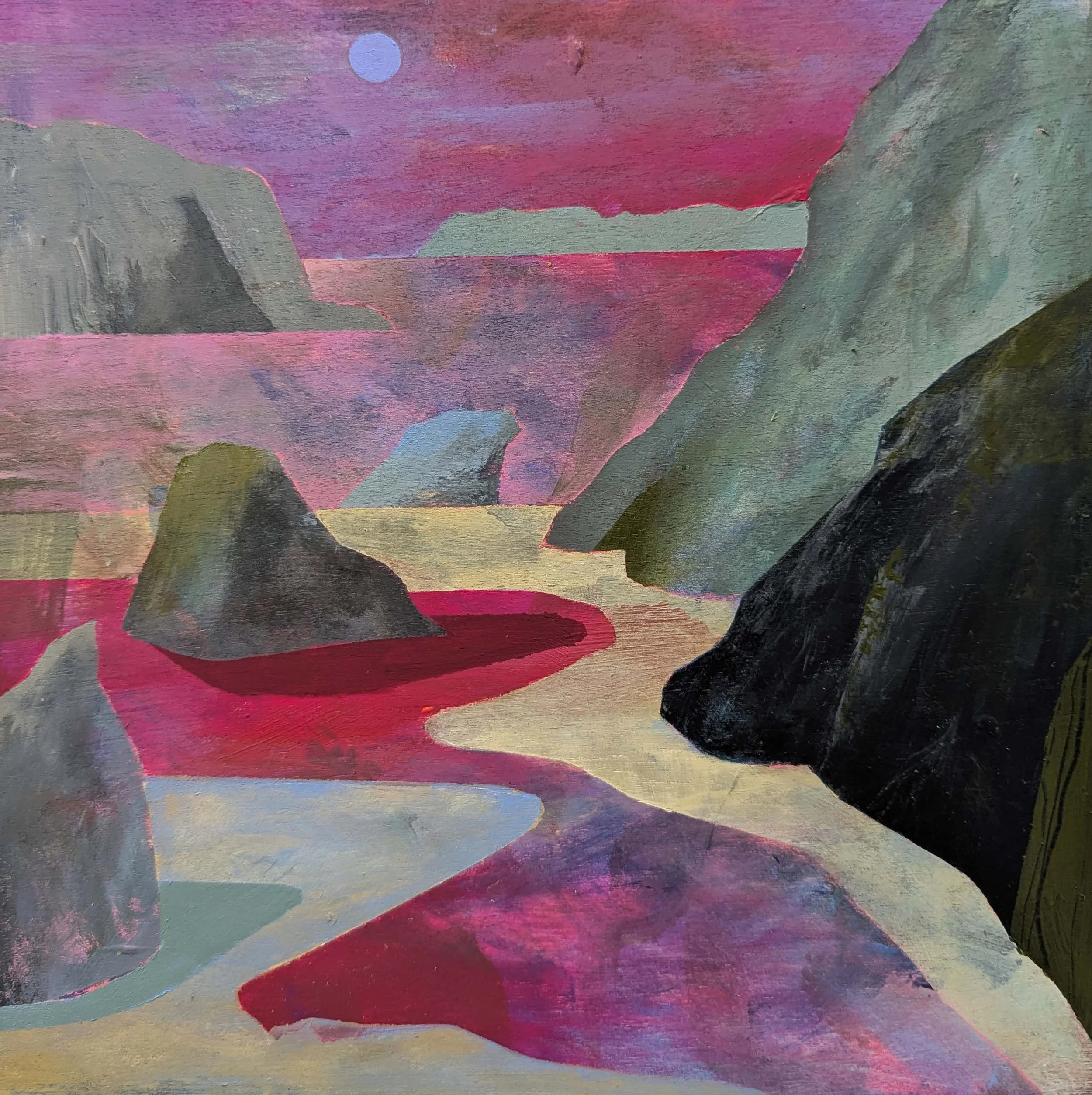 Blue Moon Over Ruby Beach - 10" x 10" acrylic and gouache on wood panel
