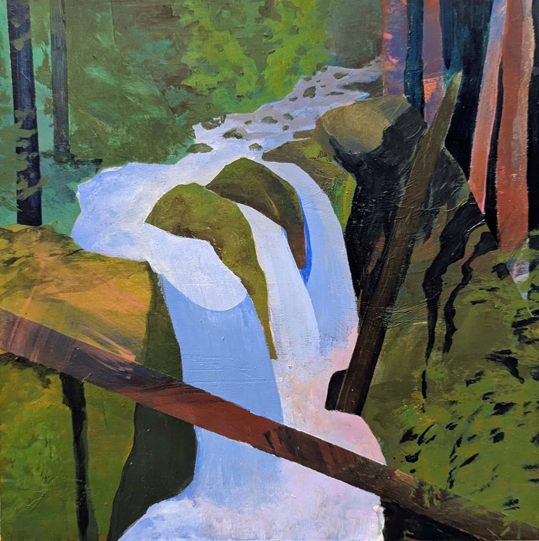 Sol Duc Falls from the Bridge - 10" x 10" acrylic on wood panel