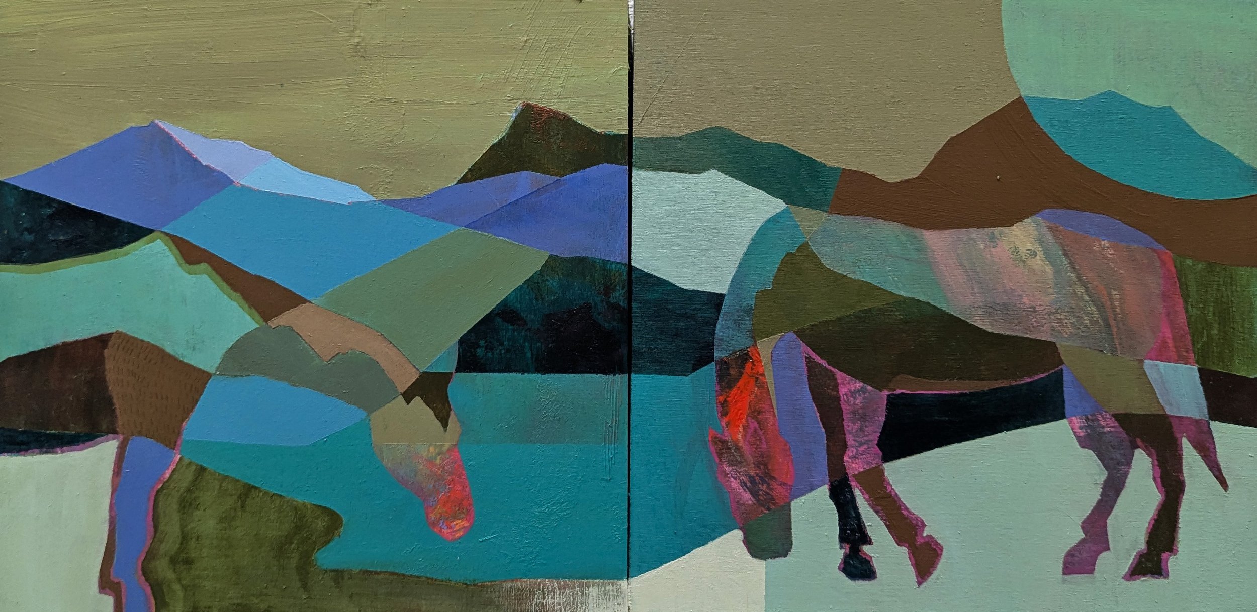 Horse of a Different Color - Diptych 20" x 10" x 2" acrylic and gouache on wood panel