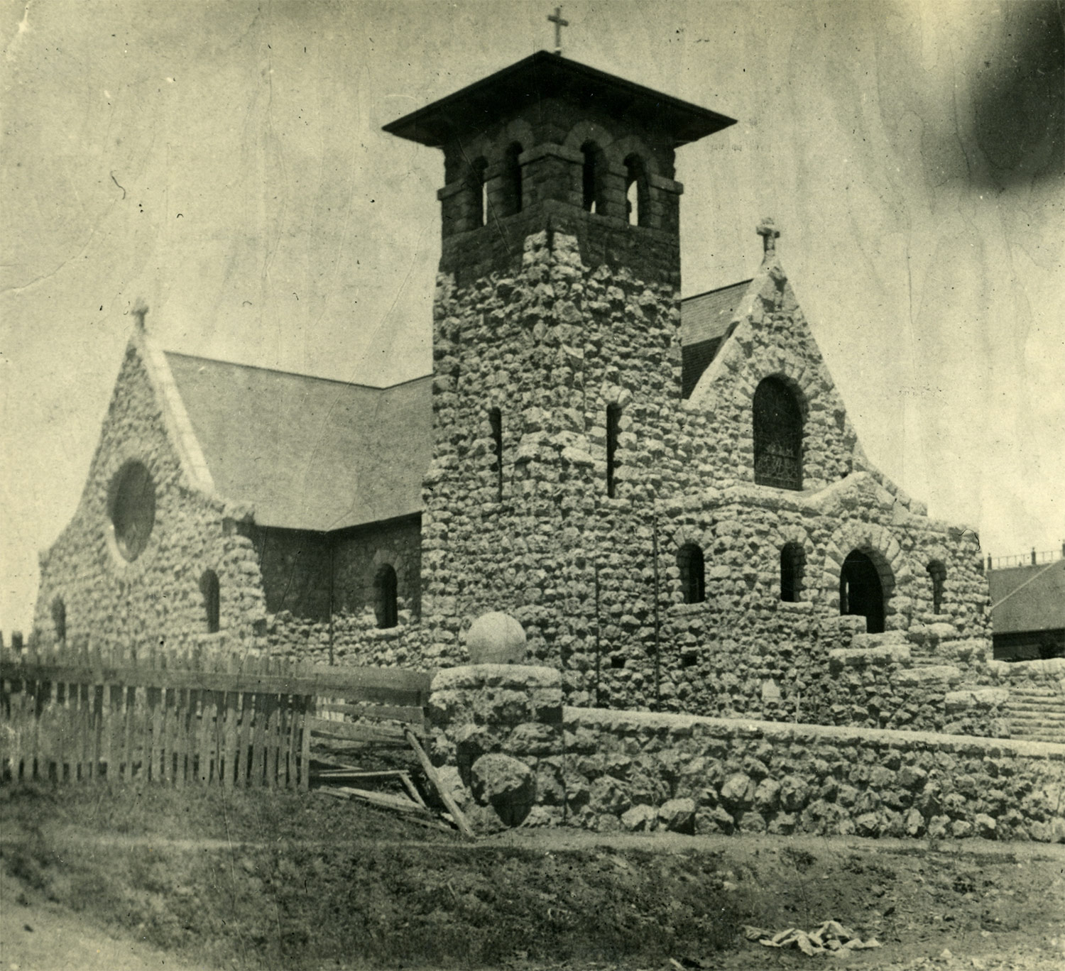 The brand new stone Catholic church at Tomales, built to replace the wood frame Church of the Assumption. Photo by Ella Jorgensen, circa 1900.