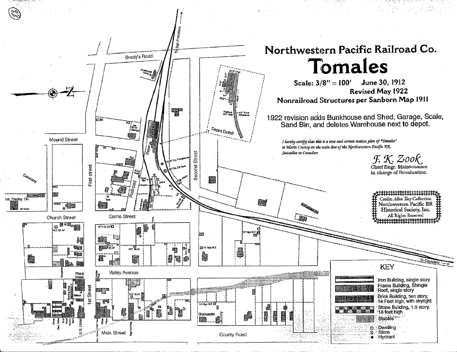 Northwestern Pacific Railroad Map of Tomales