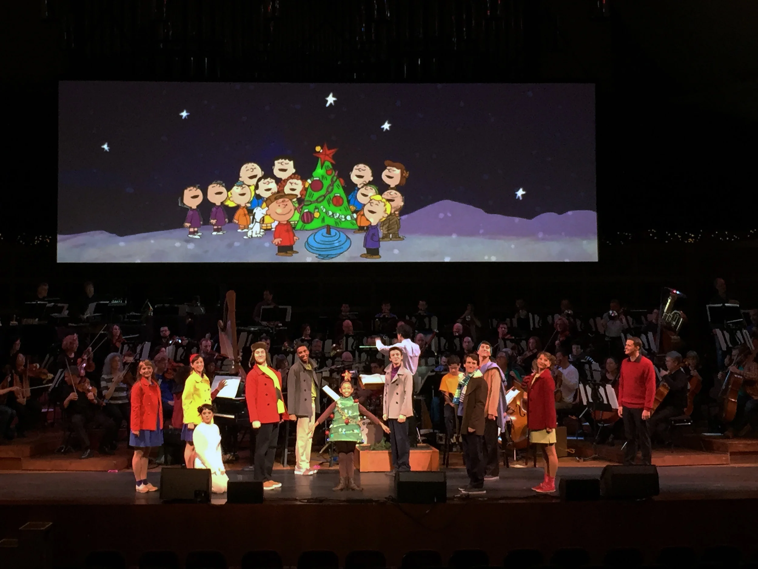 The cast of A Charlie Brown Christmas in 2014 with the San Francisco Symphony.