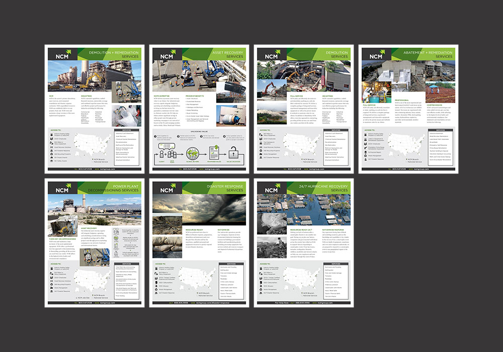 Lineup of standardized datasheets for nationwide sales use.