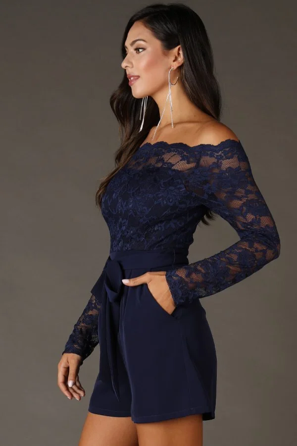 Off Shoulder Lace Romper - Romantic Whimsy