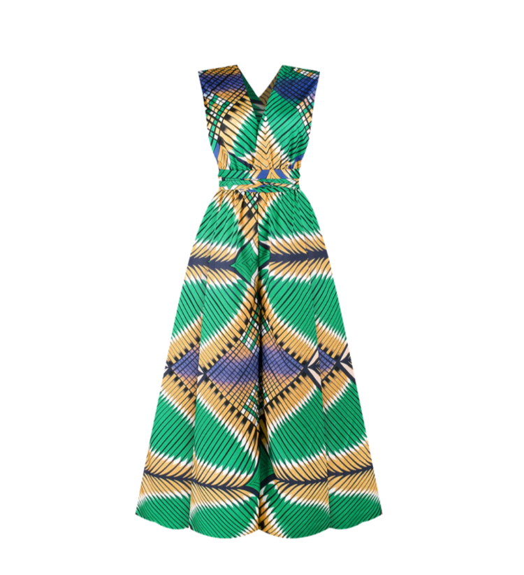 Vibrant Green Multi Print Jumpsuit - Statement-Making One-Piece