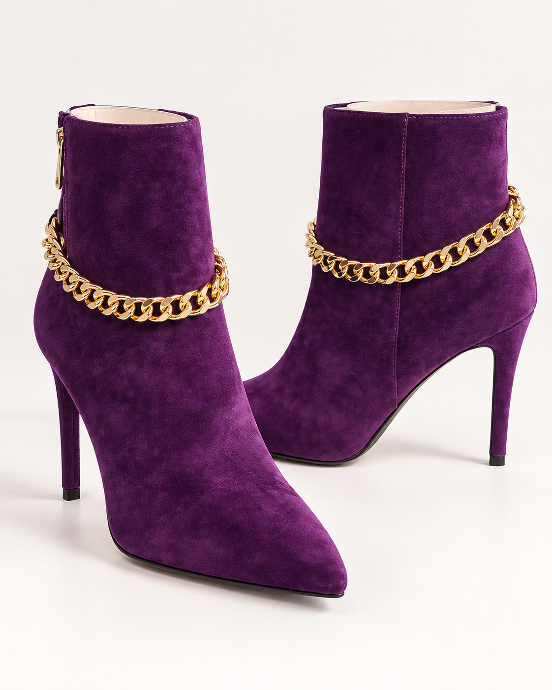 Faux Suede Chain Detail Booties – Purple & Black