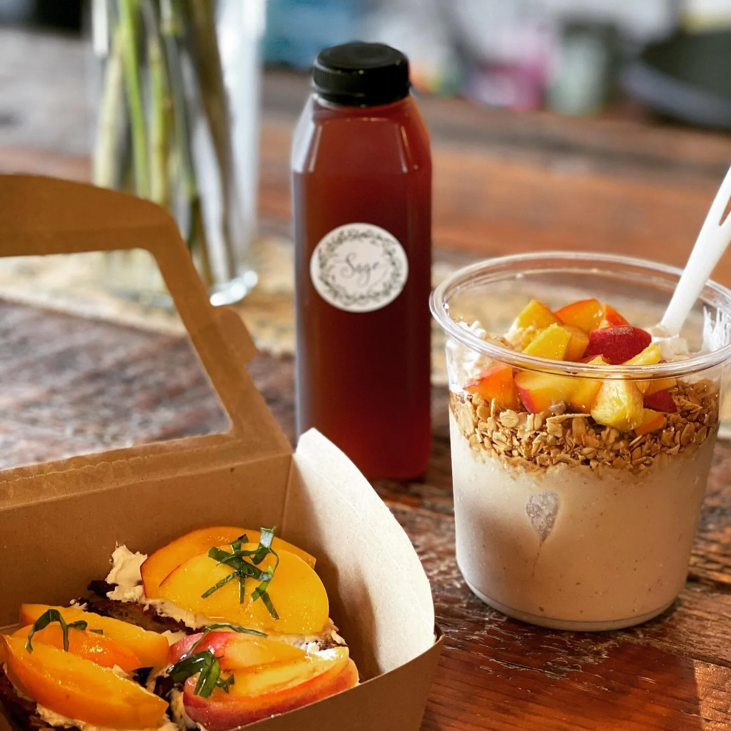 �9�9Paying homage to the ever delicious and vercitle peach! Try one or all of our peach specials, peaches and cream smoothie bowl�9�1peach and basil goat cheese toast or our peach infused iced tea �9�7Peaches provide good levels of potassium, carotenoids a