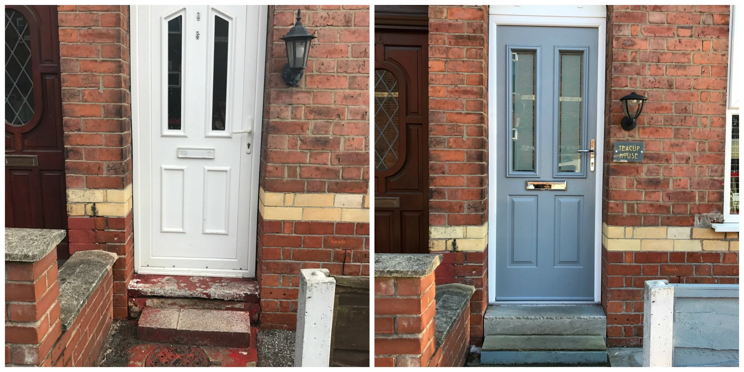 Front door before and after