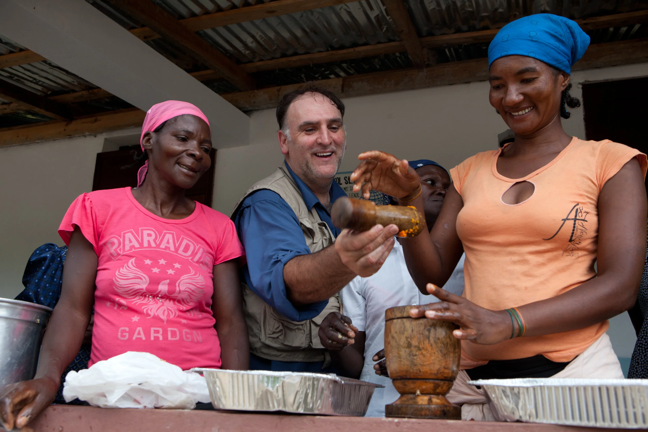  Chef Jos� Andr�s cooks with community members at the St. Andre School in Palmiste Tempe, where World Central Kitchen (WCK) is working to build an improved kitchen for local students. Chef Andres demonstrated a solar cooking apparatus and how to cook in a pressure cooker. Sustainable cooking methods include solar kitchens, Lucia Stoves, Liquefied Petroleum Gas and turbo kitchens. Techniques to reduce the use of carbon, which produce hazardous smokes resulting in chronic illnesses, will be promoted throughout all activities. World Central Kitchen recognizes that these technologies can provide innovative solutions but developing countries have limited experience with these technologies.  Led by chef Jos� Andr�s, WCK is a global organization committed to ending world hunger. WCK believes in a future free from world hunger. To that end, WCK promotes long-term sustainable solutions where creativity and innovation are at the forefront. 