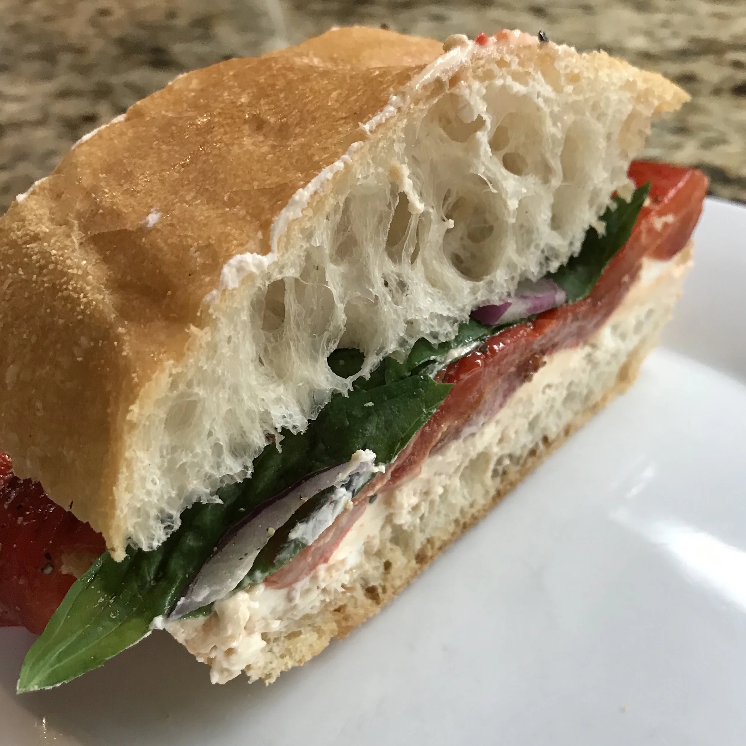 Roasted Pepper & Goat Cheese Sandwiches . At Home . Week 10