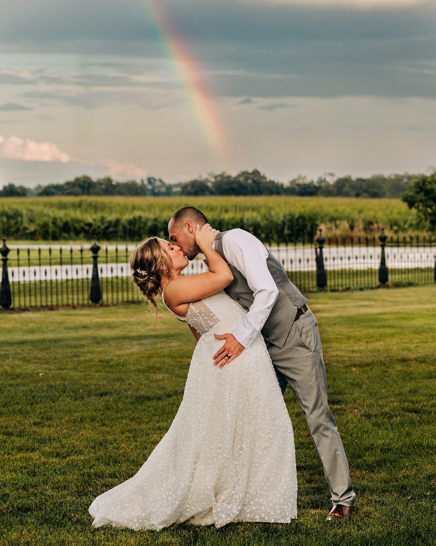 This is a day that replays in my mind a lot. 🤍 Words cannot express the pure love that surrounded Rose &amp; Bryce on their wedding day. All of their friends and family had the biggest smiles on their faces all day, the insane rainbow after a downpo