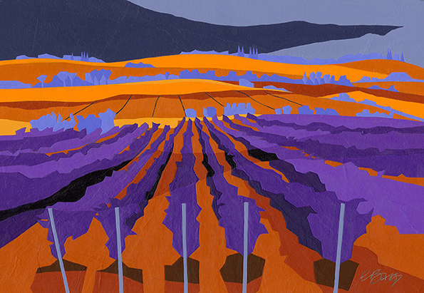 Villanova vineyard The view from our villa in Villanova, near Perugia, in Umbria. Original acrylic and mixed media painting Framed size: 32cm high x 42cm wide Original sold but available as signed, limited edition, giclee print Mounted, full size print: 39cm high x 45cm wide