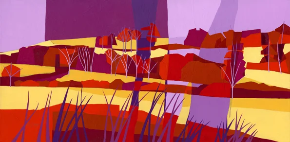 Near Aldbury Original acrylic and mixed media painting on canvas Unframed, canvas size: 50cm high x 100cm wide Also available as signed, limited edition, giclee print, full size or reduced size Mounted, reduced size print: 43cm high x 66cm wide