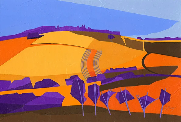 Umbrian hillside Another view of the hillside across the valley from Villanova, near Perugia, in Umbria. Original acrylic and mixed media painting Framed size: 32cm high x 42cm wide Original sold but available as signed, limited edition, giclee print Mounted, full size print: 38cm high x 45cm wide
