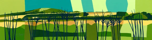 Ivinghoe Beacon from Grove Farm Original acrylic and mixed media painting Framed size: 35cm high x 95cm wide Original sold but available as signed, limited edition, giclee print, full size or reduced size Mounted, reduced size print: 33.5cm high x 72cm wide