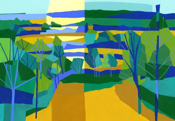 View from Whitchurch Original acrylic and mixed media painting Framed size: 60cm high x 77.5cm wide Original sold but available as signed, limited edition, giclee print, full size or reduced size Mounted, reduced size print: 47cm high x 57cm wide