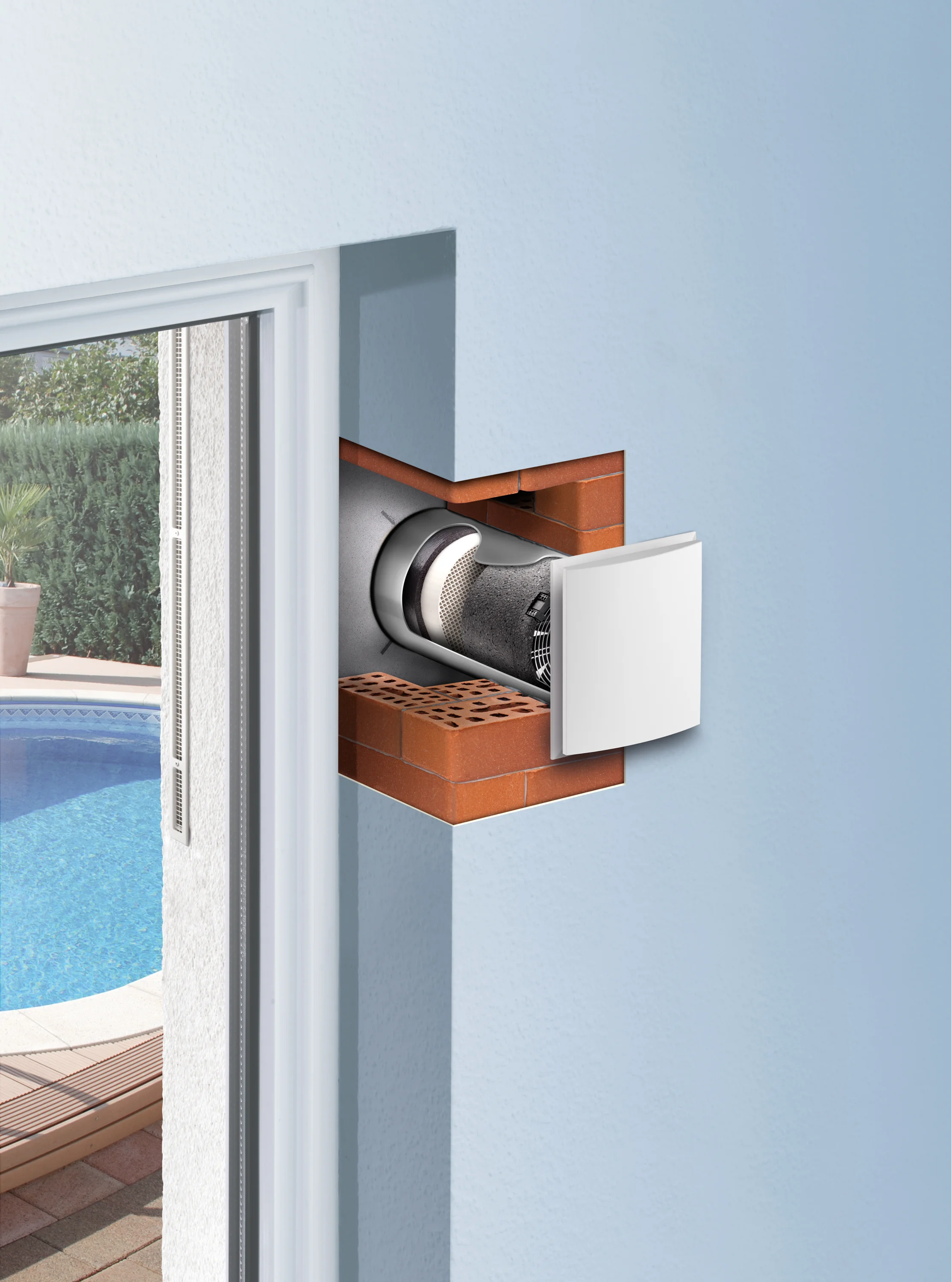 The Lunos E2 is one of several through- wall energy recovery ventilation models that provide a low-profile solution for small spaces where ductwork is not feasible. Image courtesy of Lunos.