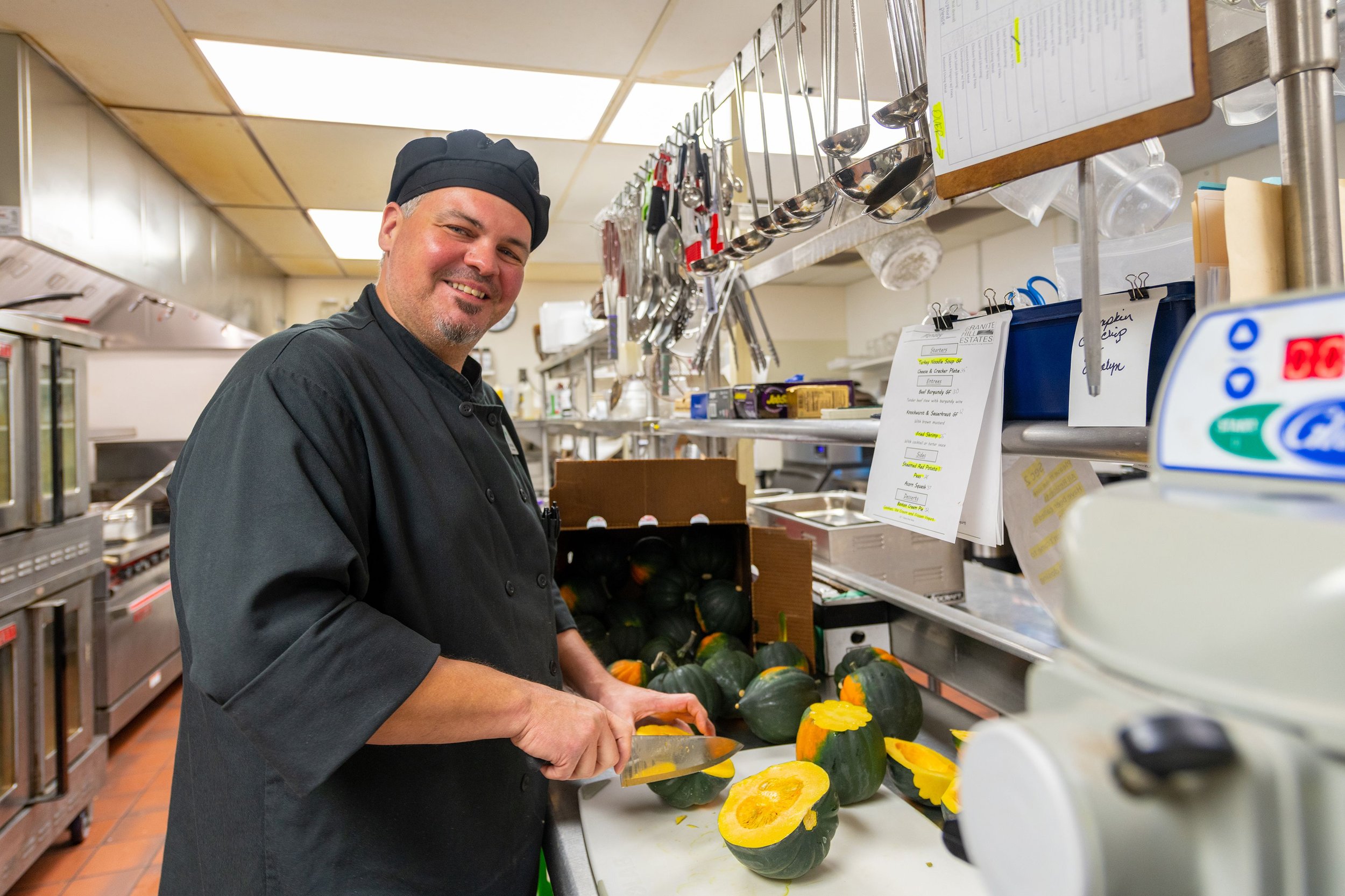 Dave Franks, executive chef at Granite Hills Estates, makes creative use of produce grown by residents. Much of what isn’t grown on campus is purchased locally. 