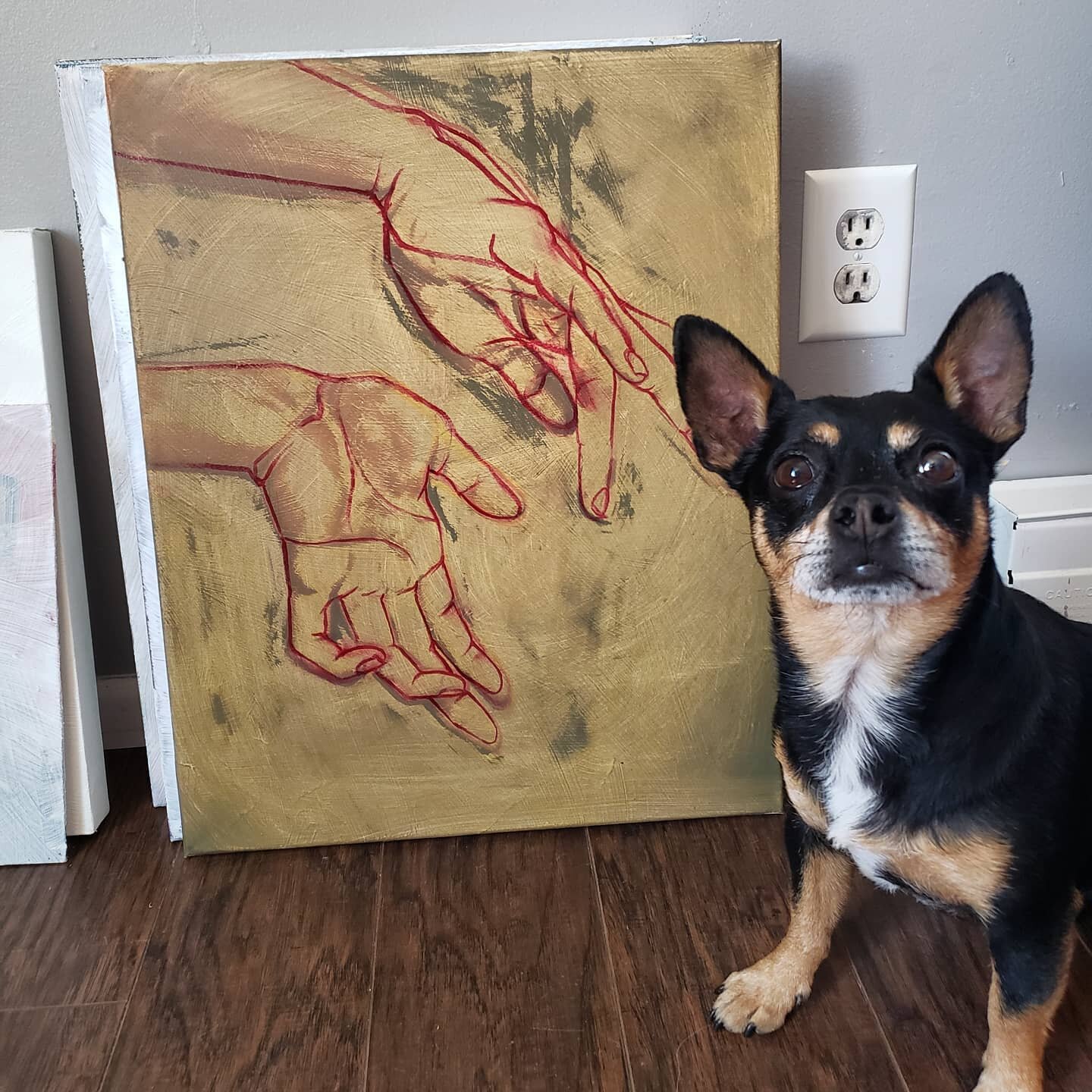 When you're reworking an old piece and the dog has an idea for your negative space. @zero.kamikaze .
.
.
.
.
.
.
.
#jesspreble #oilpainting #dogsofinstagram #chihuahuasofinstagram #chihuahua #cutedog #happytailshappyhearts #rescuedogsofinstagram #ado