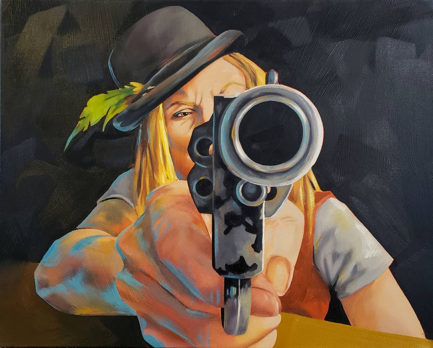 &quot;I'm Not Your Baby, Doll.&quot; 18x24

Opening @kreuser_gallery this coming First Friday.
.
.
.
.
.
.
.
.
.
.
#jesspreble #figurativeart #fineart #oilpaintingportrait #oilpainting #westernart #wildwest #outlaws #gunslinger #coloradospringsfirstf