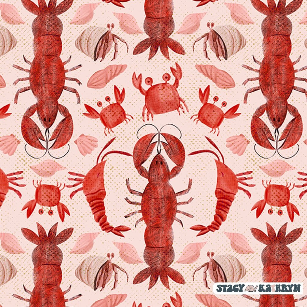 My crustacean core pattern for the latest at @spoonflower challenge! 🦞 🦀 

#spoonflower #spoonflowerchallenge #patternlicensing #illustration #patterndesign #interiordesign #wallpaper #fabric #lobster #crab #pattern