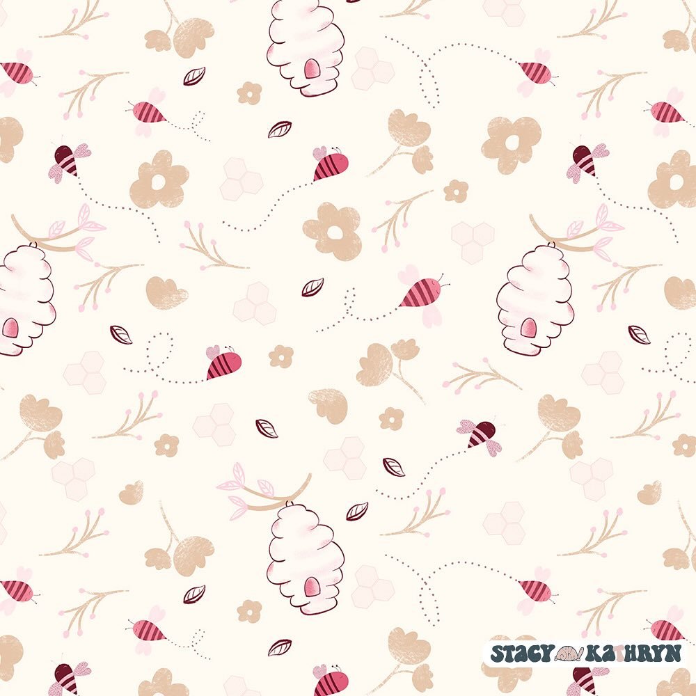 Love how this sweet bee pattern turned out for the @creative_studio_collective monthly brief! #creativestudiocreativebrief #valentinedaycollection #minicollectionchallenge #valentines #lovefabric #valentinesart #surfacedesign #patternlover #minicolle